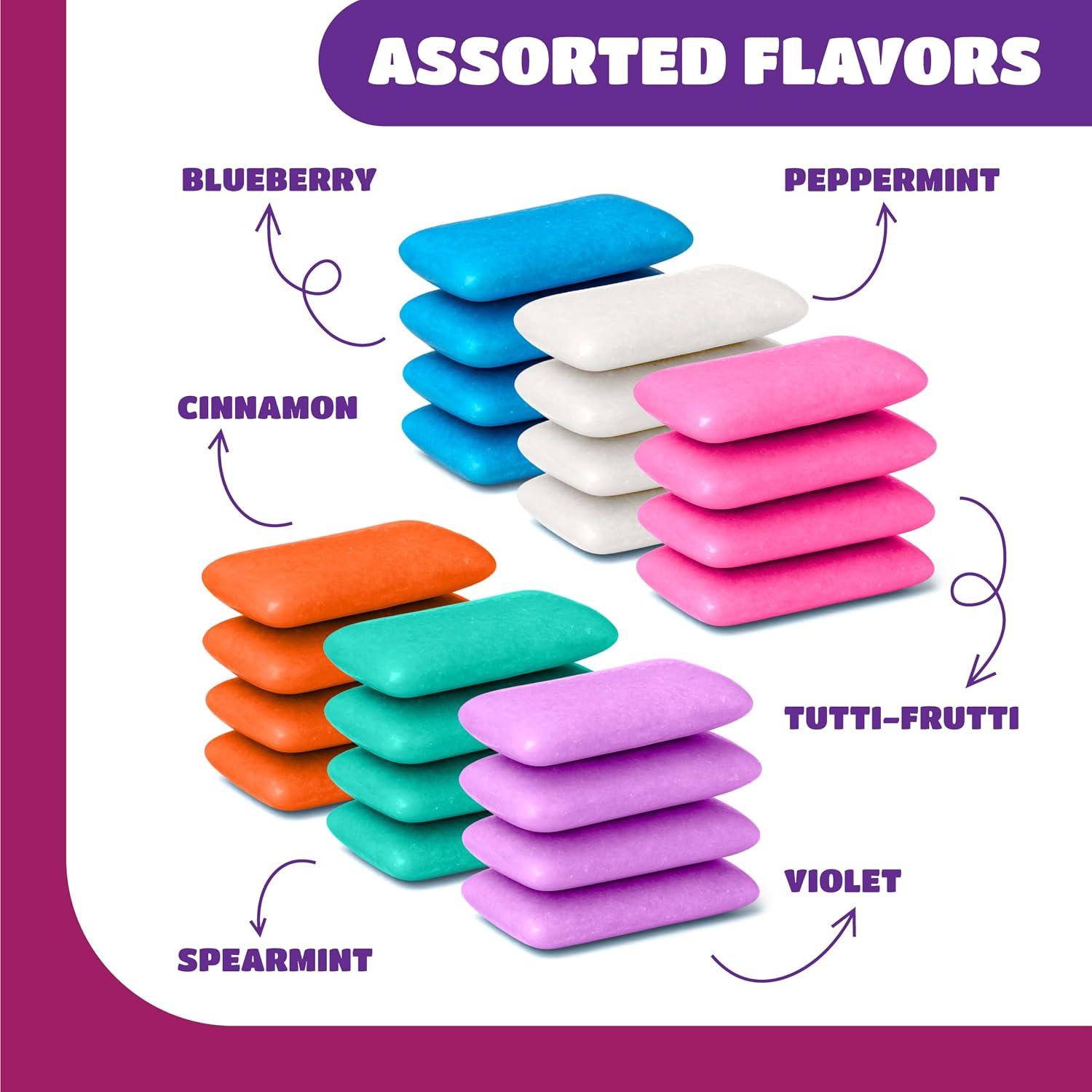 Mexican Original Chewing Gum, Assorted Flavors - 90 Mini Packs, 1 Lb Pack | Spearmint, Tutti-Frutti, Cinnamon, Blueberry, Violet