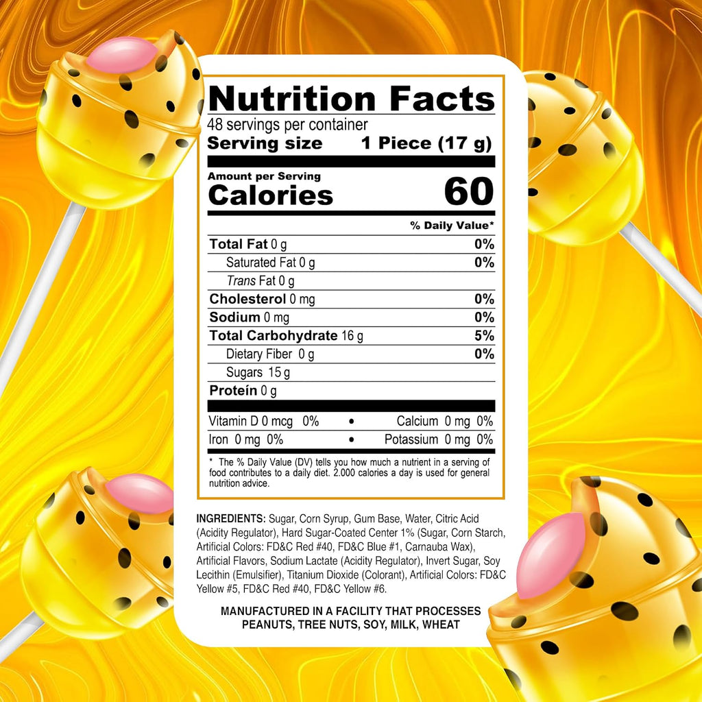 Colombina Bon Bon Bum Passion Fruit Lollipops, Tropical Fruit Hard Candy, Individually Wrapped Candy Pops for Parties, Candy Bowl Refill, Office or Classroom Rewards, 24 Count