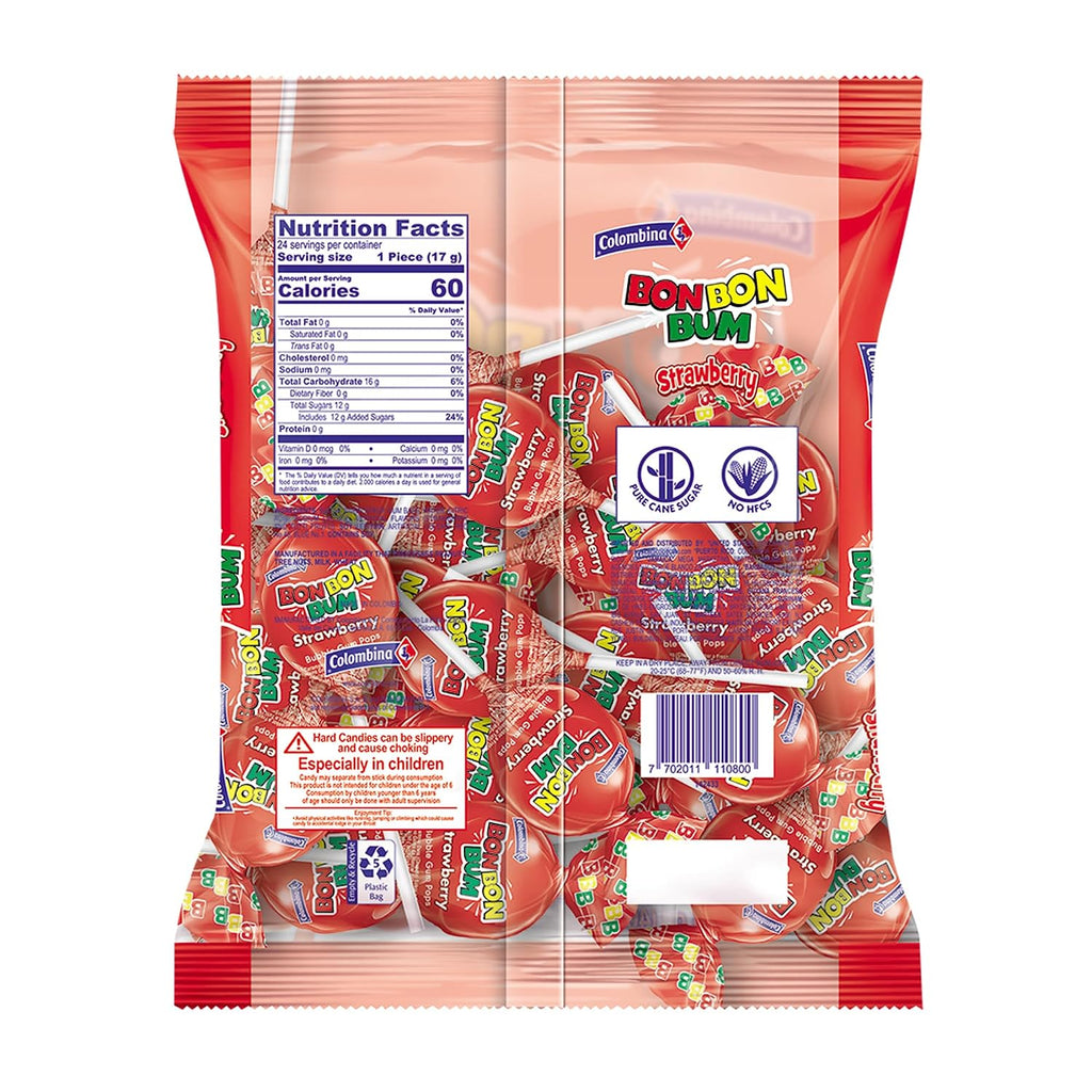 Colombina Bon Bon Bum Passion Fruit Lollipops, Tropical Fruit Hard Candy, Individually Wrapped Candy Pops for Parties, Candy Bowl Refill, Office or Classroom Rewards, 24 Count