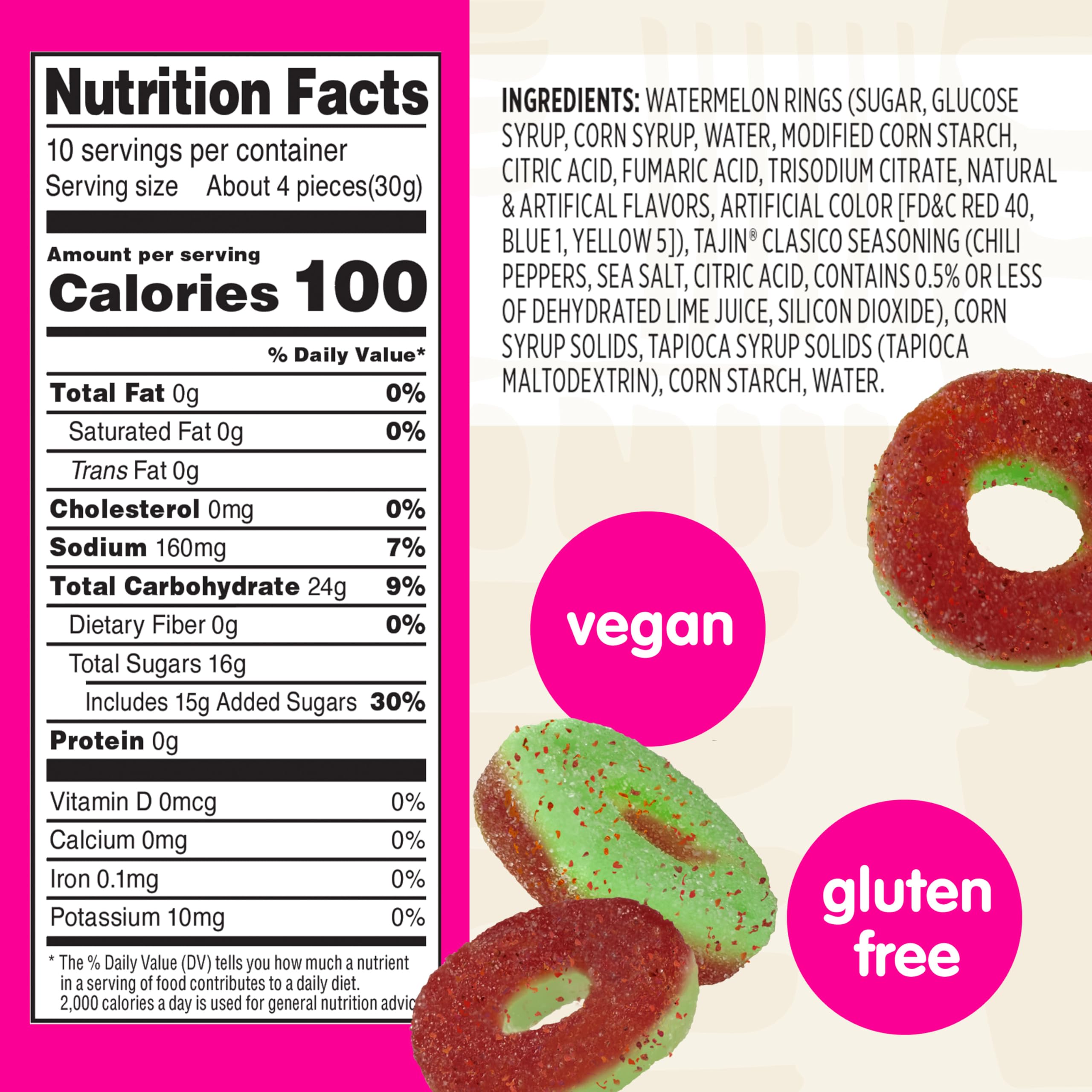 Snak Club Tajin Mango Rings Gummy Candy, Fruit Candy Gummies with Chili and Lime Seasoning, Mild, Gluten-Free and Vegan Snacks, 11 oz Resealable Bag
