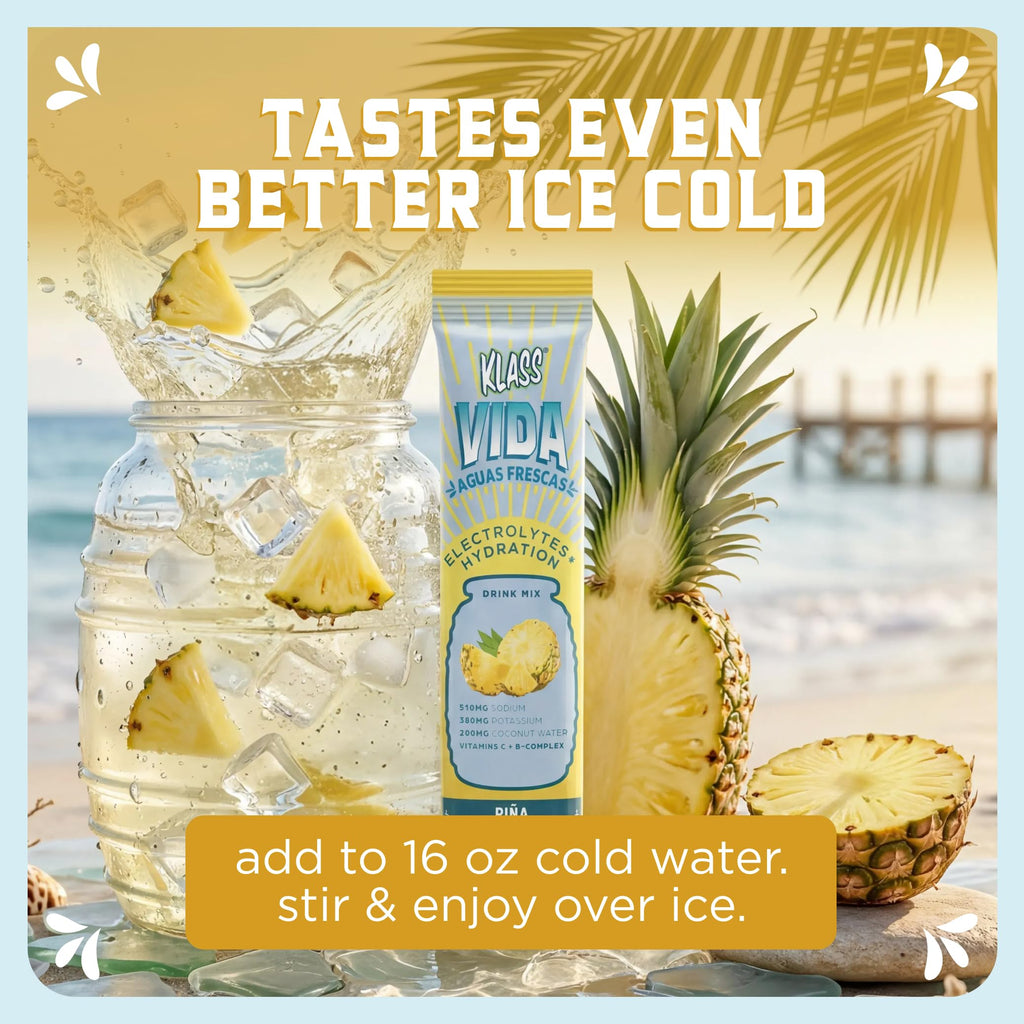 KLASS VIDA Daily Hydration Pineapple Agua Fresca Electrolyte Powder Packets | Sugar Free Electrolyte Drink Mix | Hydration Packets with Coconut Water & Minerals | 15 Stick Packs