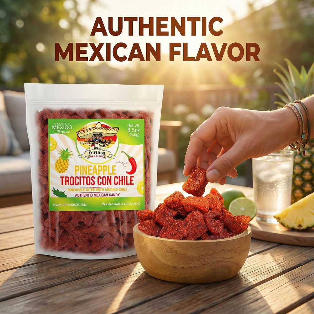 Dried Chili Pineapple Mexican Candy , 8.5 oz, Natural Soft Dry Chunks, Traditional Dulce Mexicano, Sweet and Spicy Flavor, by Don Turinos
