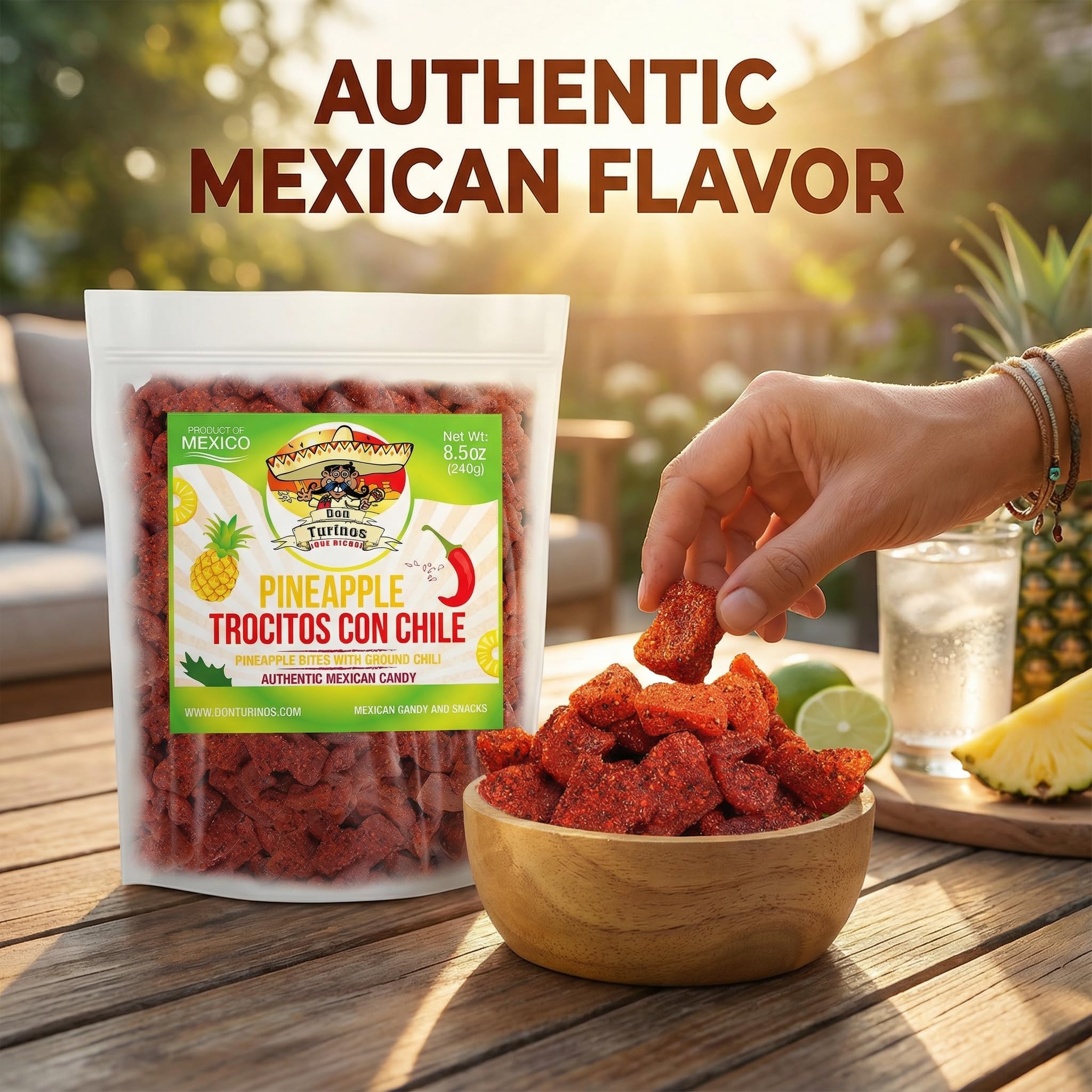 Dried Chili Pineapple Mexican Candy , 8.5 oz, Natural Soft Dry Chunks, Traditional Dulce Mexicano, Sweet and Spicy Flavor, by Don Turinos