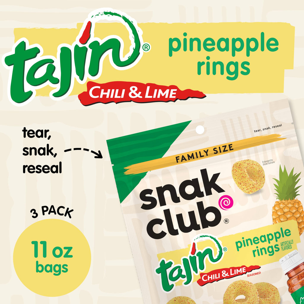 Snak Club Tajin Watermelon Rings, Chili & Lime Gummy Snacks, Mild in Heat Bold in Flavor, Gluten-Free Snack, 2.25oz,(Pack of 12)
