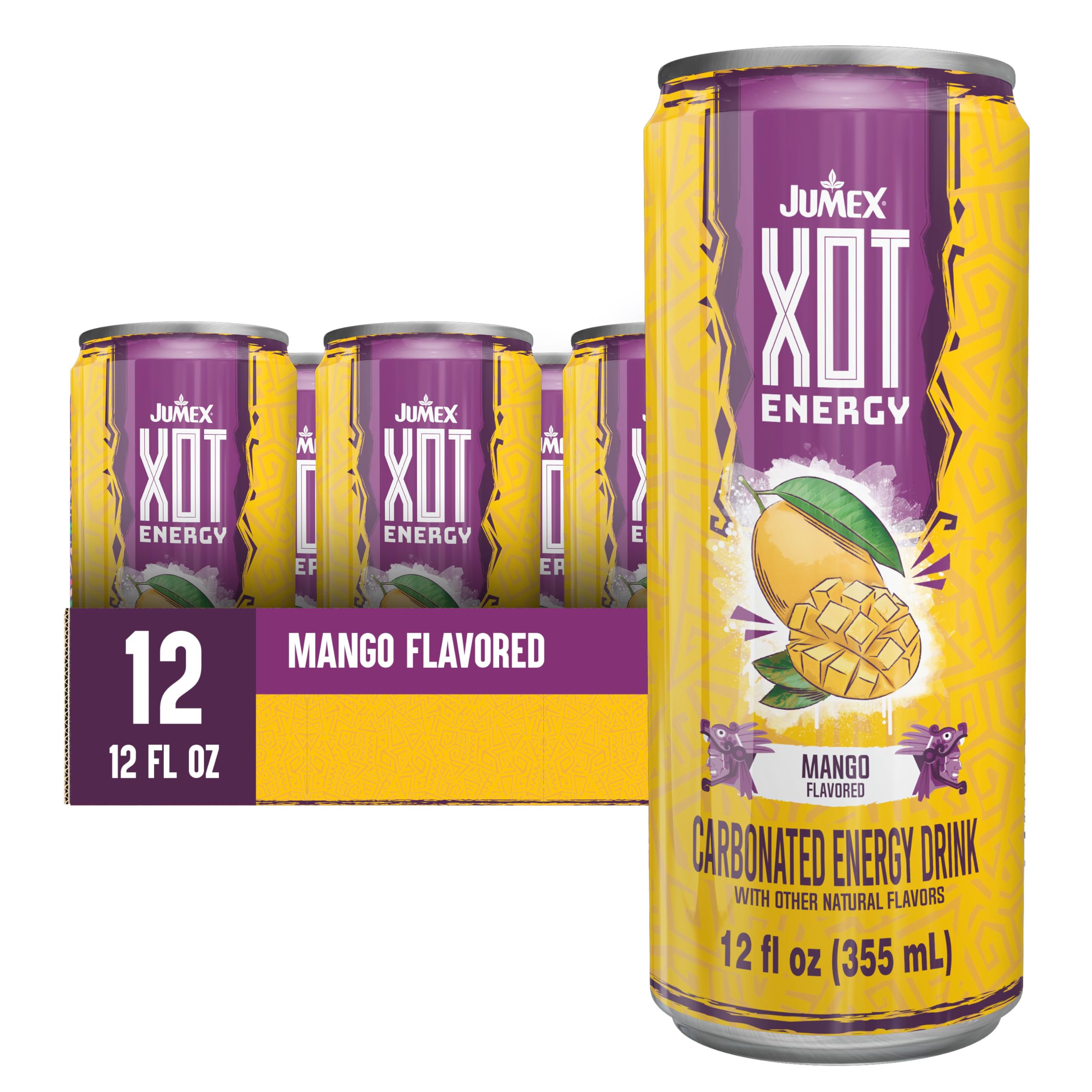 Jumex XOT Energy Drink - Fruit Punch - Natural Caffeine from Mexican Coffee Beans - Carbonated Preworkout with Vitamin B2, B3, B5, B12 - Mexican Drinks - Bebidas Energéticas - 12 Fl oz, 12 Pack Cans