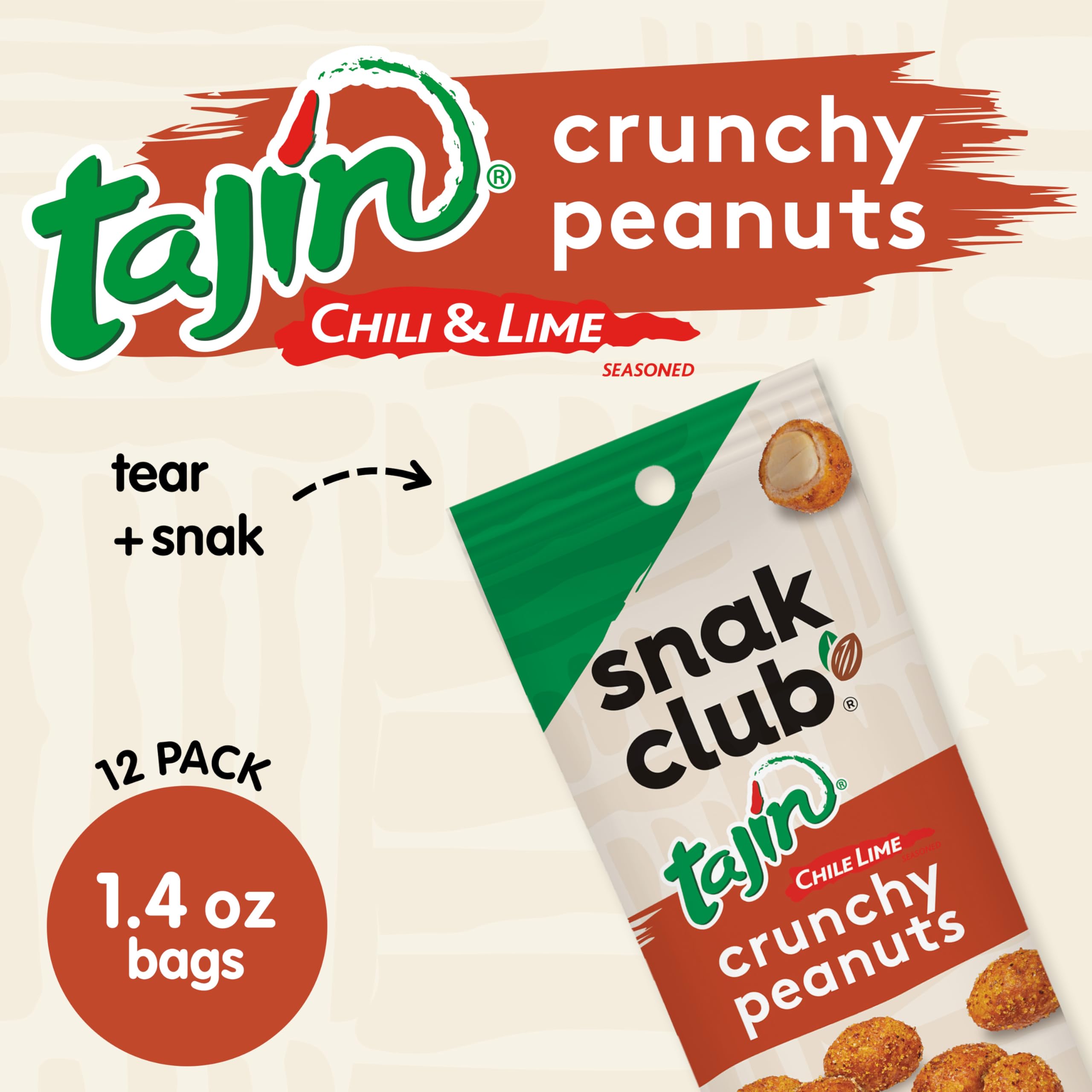 Snak Club Tajin Gummy Candy Fruit Rings, Gummies with Chili and Lime Seasoning, Mild Spice, Gluten-Free and Vegan Snacks, Assorted Variety, Mango, Pineapple, Peach, Watermelon, Snack Size 12 Pack