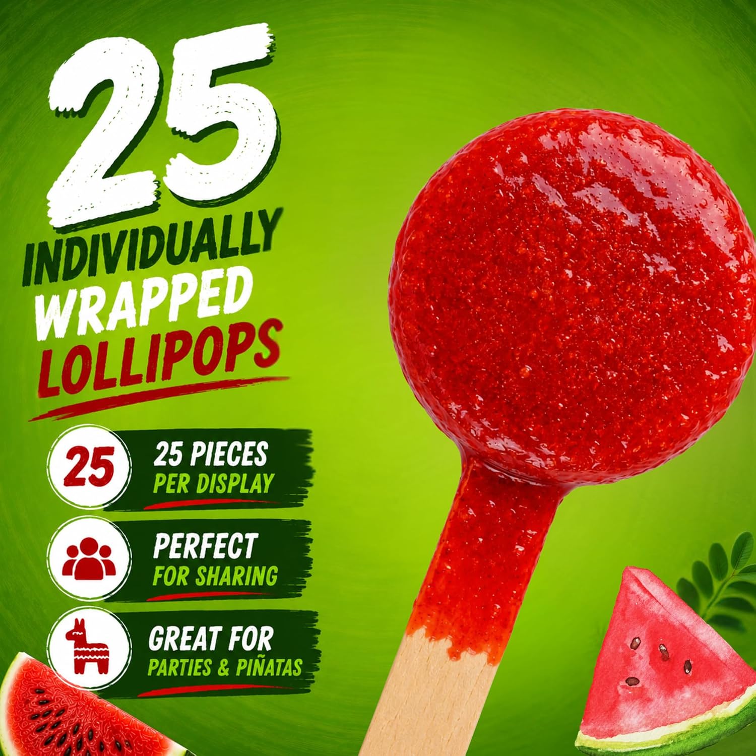 Ricaleta Paletas Sabor Sandia Watermelon Tamarindo Candy Box, Spicy Candy Style Tamarindo Candies for Parties, Kids Treat Bags, Pinatas and Fun Snacking, 25 Count Individually Wrapped