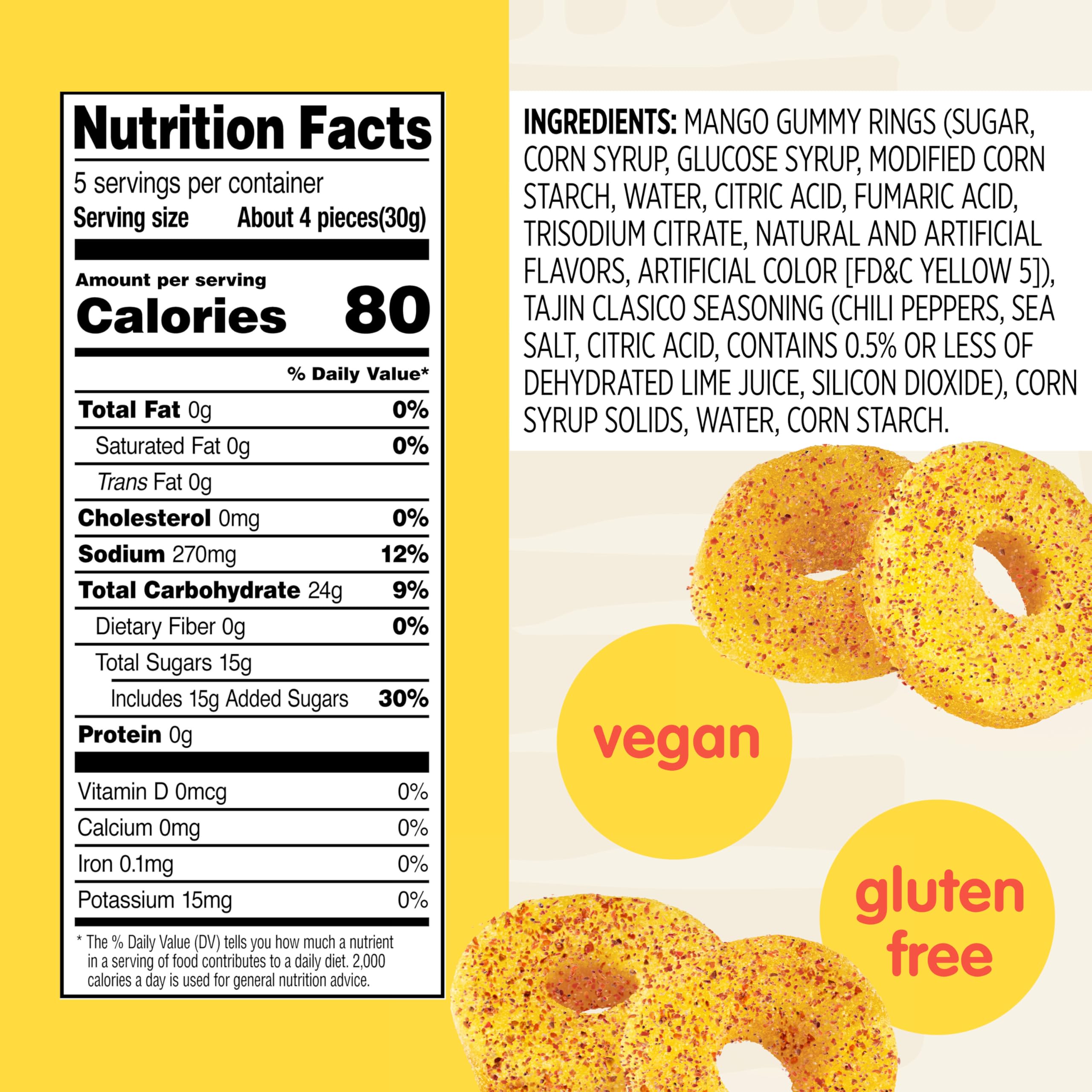Snak Club Tajin Watermelon Rings, Chili & Lime Gummy Snacks, Mild in Heat Bold in Flavor, Gluten-Free Snack, 2.25oz,(Pack of 12)