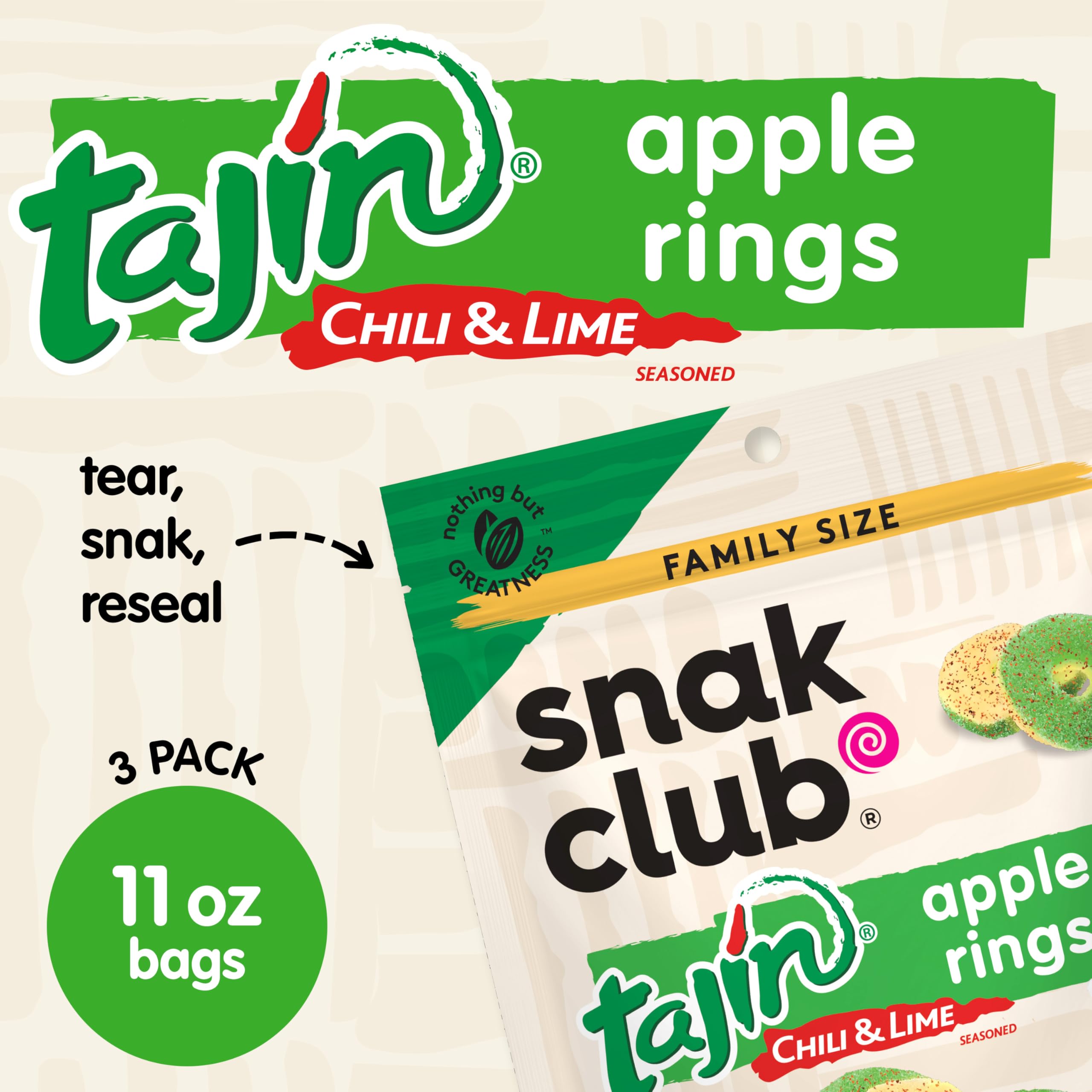 Snak Club Tajin Watermelon Rings, Chili & Lime Gummy Snacks, Mild in Heat Bold in Flavor, Gluten-Free Snack, 2.25oz,(Pack of 12)