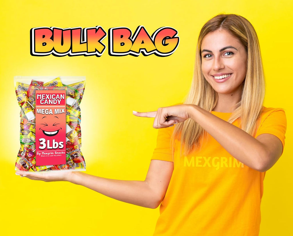 Mexgrim Mexican Candy Variety Pack, 3 lbs.Bag Individually Wrapped,Dulces Mexicanos, Bulk Mix filled with Pulparind, Perfect for piñata stuffers & Mexican Party