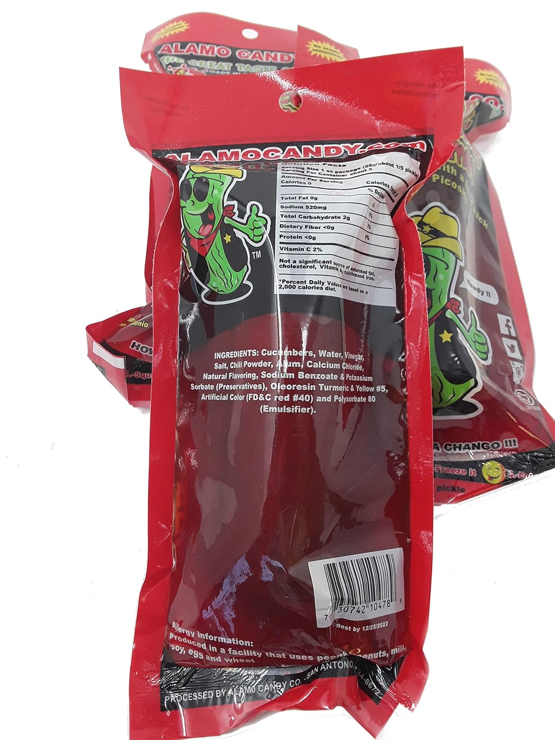 Pack of 4 Alamo Candy Big Tex Dill Pickle in Chamoy - Three Pickles - Individually Wrapped - Made in San Antonio, Texas - Large Pickles, 1.0 Count