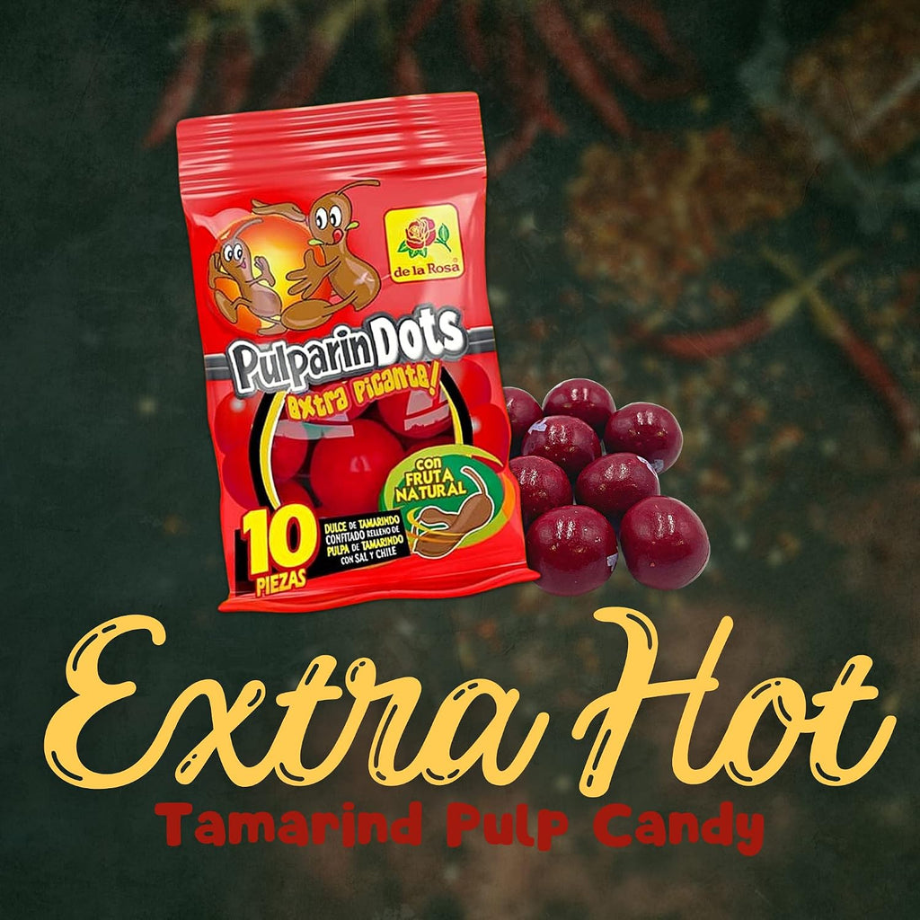 Sweetzo Extra Hot Pulparindo Mexican Candy Sweet and Salty Tamarind Pulp Individual Single Serving On the Go Bags, Hard Shell Soft Candies Filled Center, Goody Bag Fillers (Pack of 6)