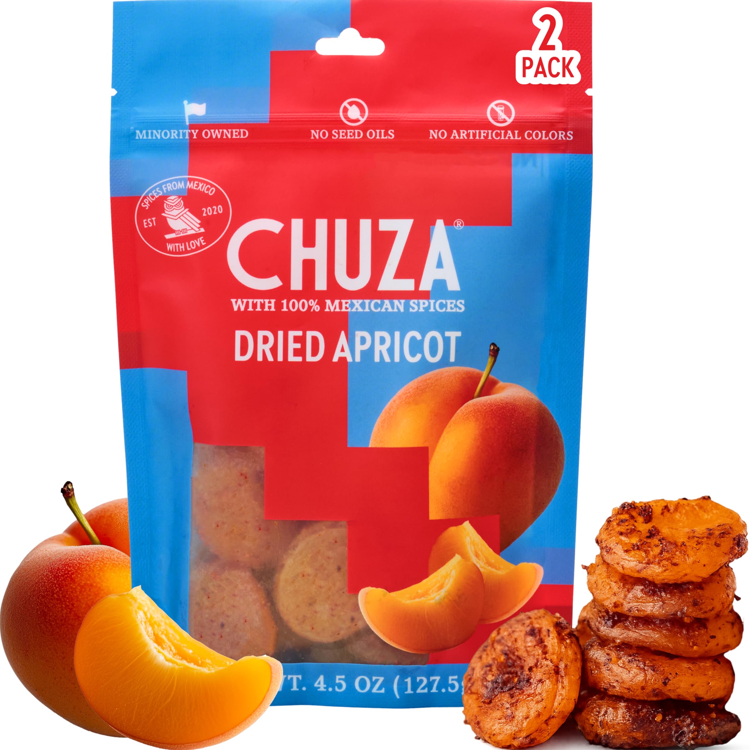 CHUZA Spicy Dried Mango Snacks Bites (4.5 oz. Pack of 2) – Mexican Candy Style Sweet Chili Dried Mango, with Chili Seasoning, Chili Powder, Dried Fruit Snacks, Spicy Snacks