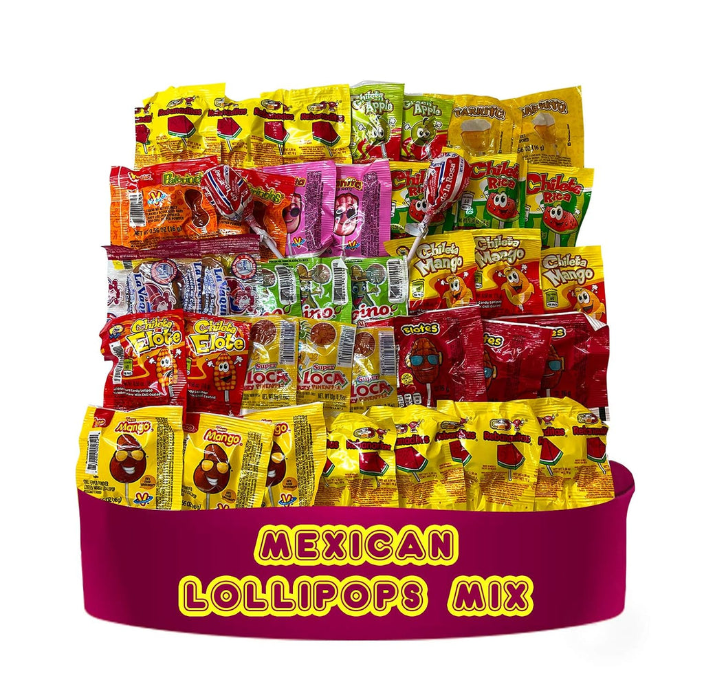Mexican Candy Lollipops (40 Pieces), Fresh Individually Wrapped, Approx1.5 Lbs Bag Variety of Spicy, Sweet, Sour, Chili & Fruit Flavor Lollipops by LookOn