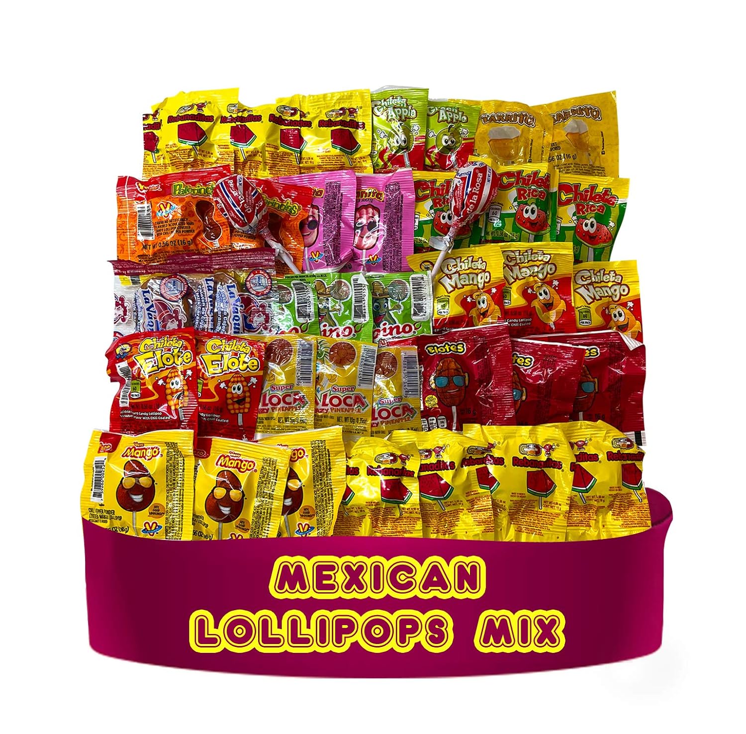Mexican Candy Lollipops (40 Pieces), Fresh Individually Wrapped, Approx1.5 Lbs Bag Variety of Spicy, Sweet, Sour, Chili & Fruit Flavor Lollipops by LookOn