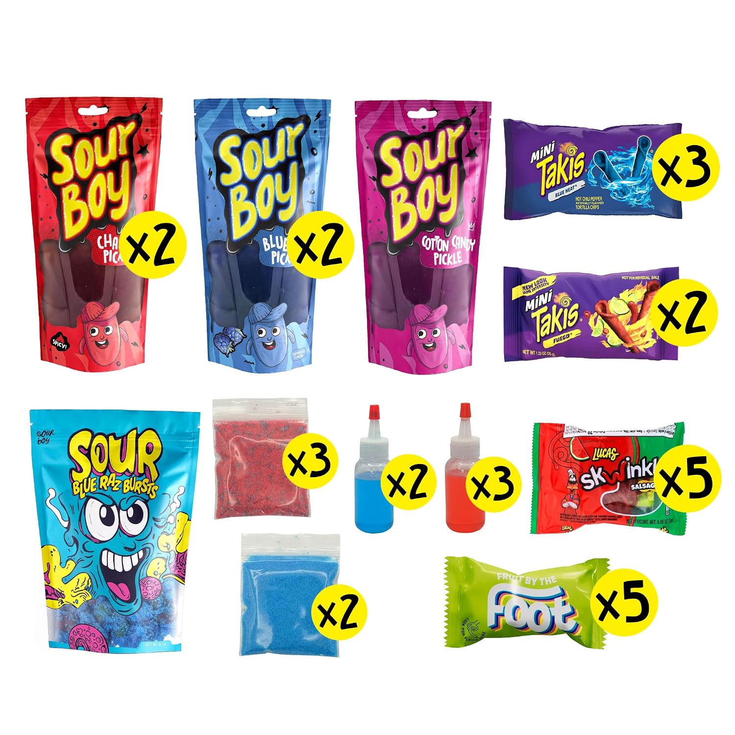 Sourboy Chamoy Pickle Kit Family 5-Pack – Includes 5 Full Kits with Chamoy Pickles, Gushers, Fruit Roll Ups, Candy, and More – Sour & Spicy Snack Pack for Families, Parties, or Gifting