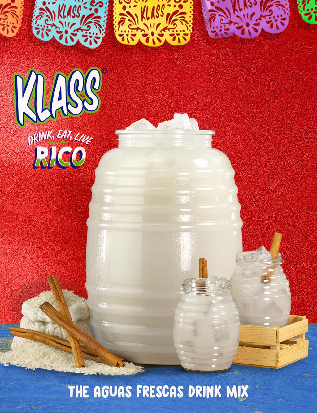 Klass Aguas Frescas Drink Mix Mexican Variety Pack - Horchata Limeade Hibiscus & Tamarind - Powder Drink Mix, Water Drink Mix with Natural Flavors & Vitamin C, Makes 28 to 36 Quarts (56 to 72 Drinks)