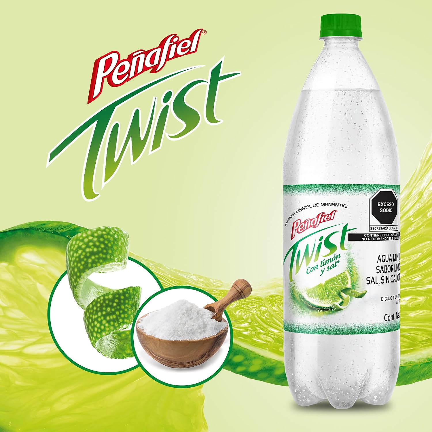 Peñafiel Twist Limón, Botella Pet, 1 litro, 12 piezas