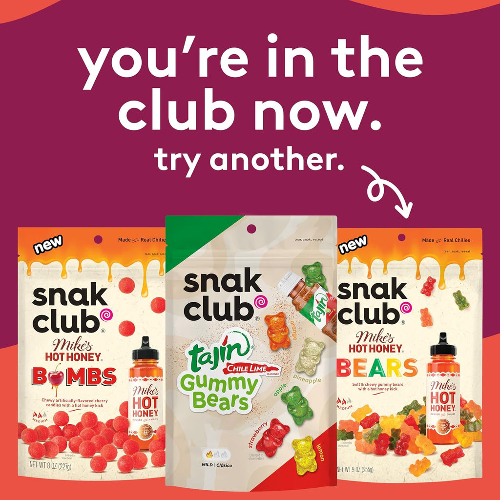 Snak Club Tajin Gummy Candy Fruit Rings, Gummies with Chili and Lime Seasoning, Mild Spice, Gluten-Free and Vegan Snacks, Assorted Bulk Candy Variety, Mango, Pineapple, Peach, Watermelon, 40 oz Bag
