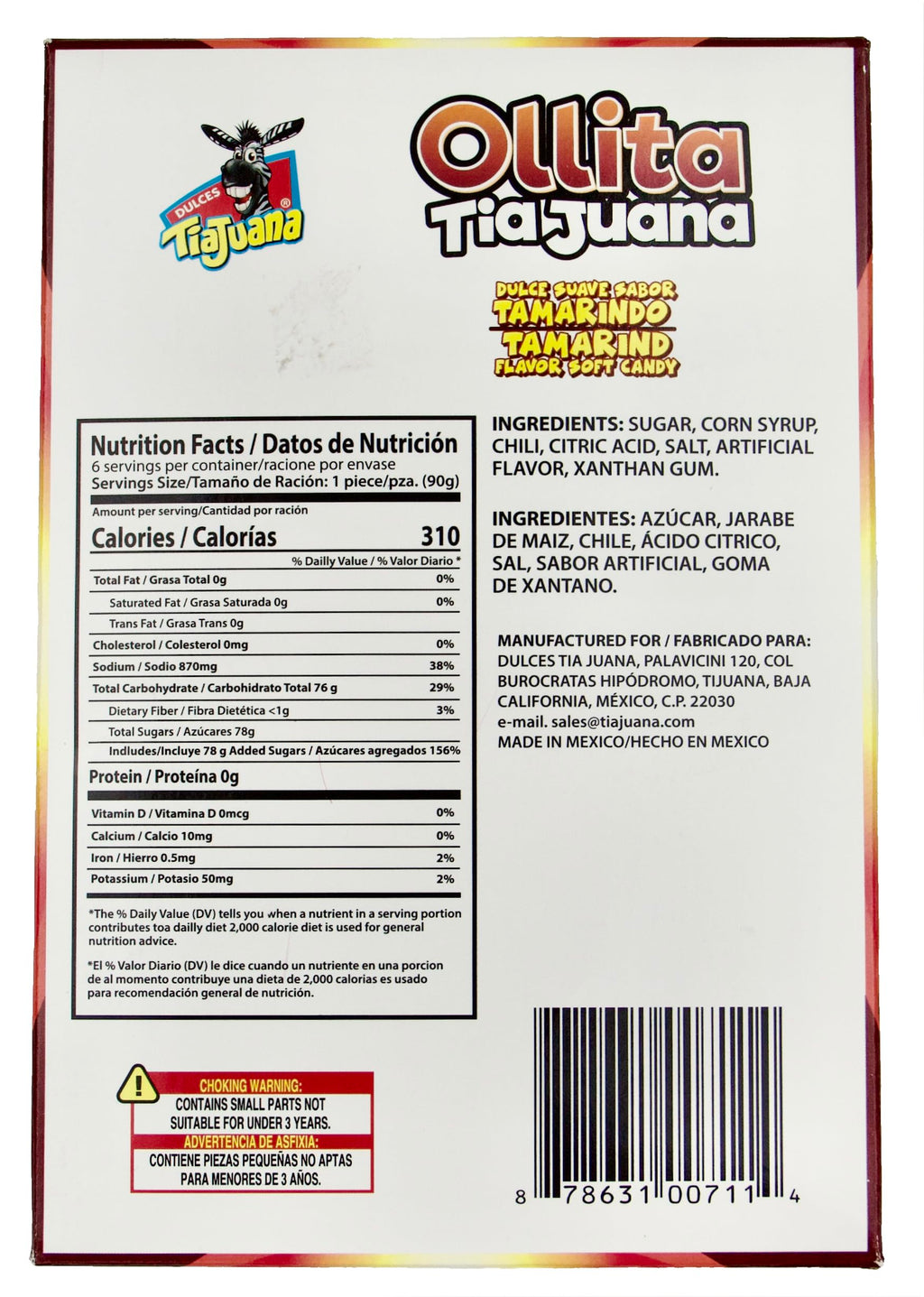 Ollita Tiajuana - Mini-Pot Tamarind Flavor Soft Candy: Dulce Suave Sabor Tamarindo