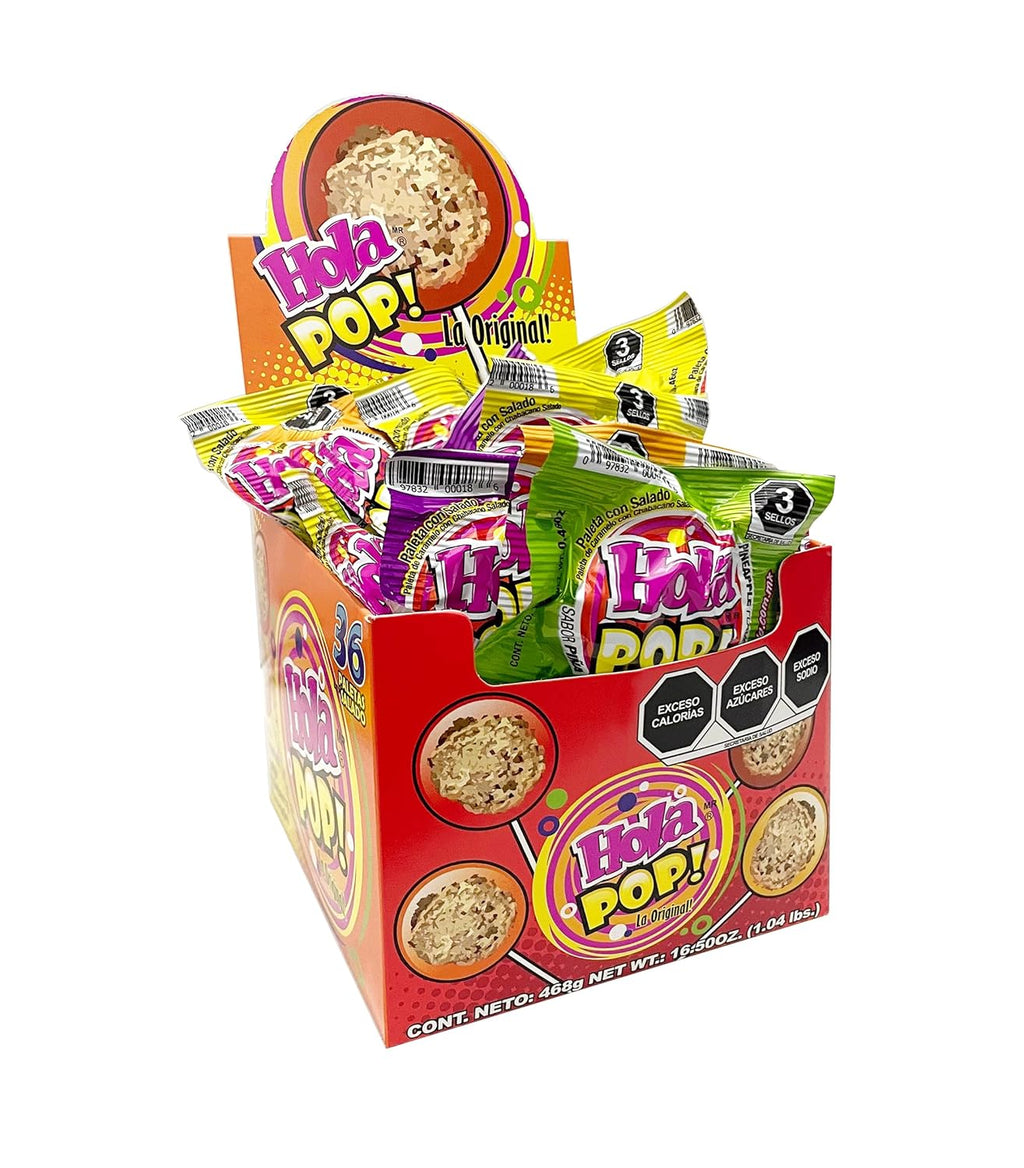 Hola Pop Lollipops Mix Flavor with Saladito – 36 Count Box