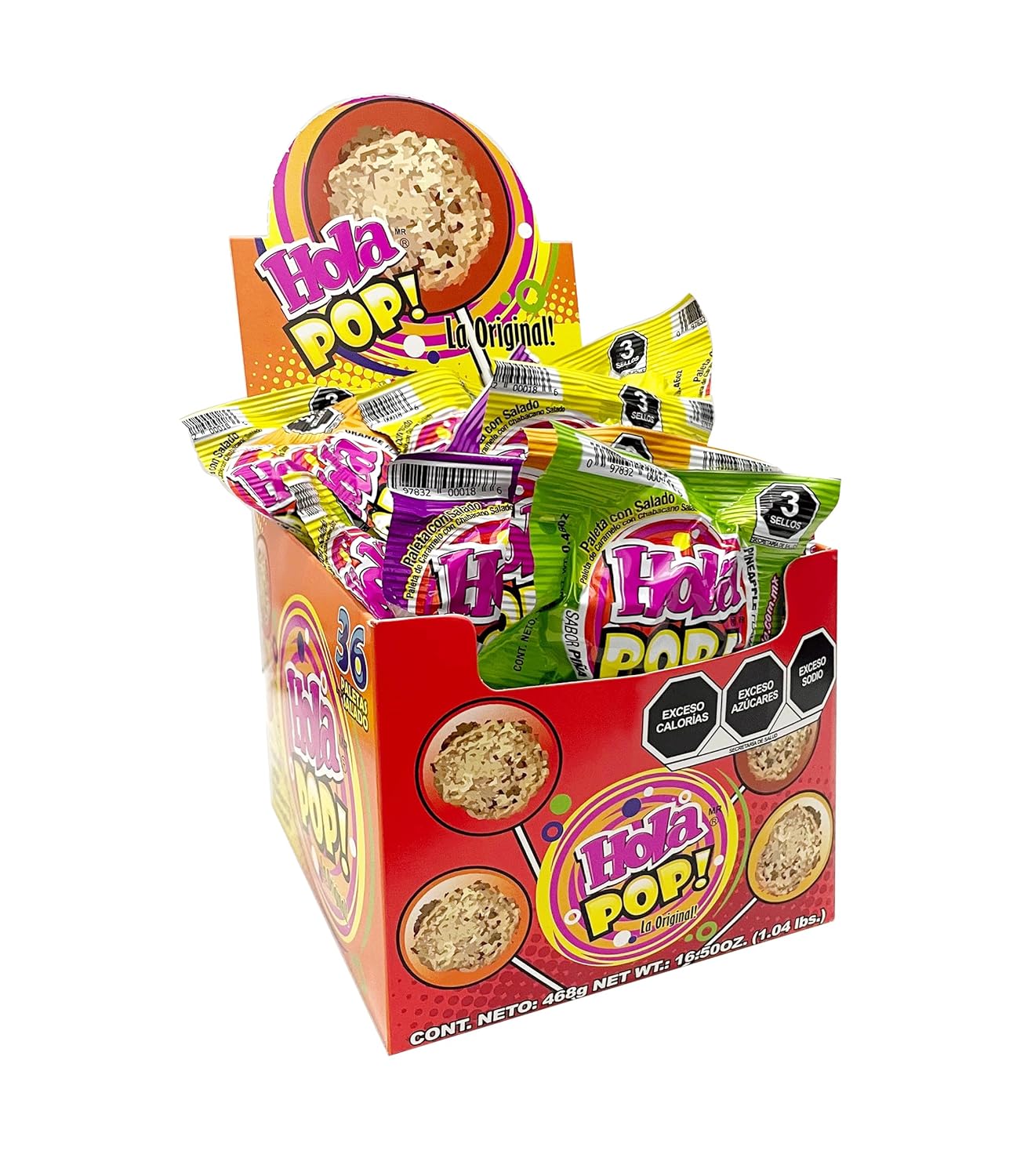 Hola Pop Lollipops Mix Flavor with Saladito – 36 Count Box