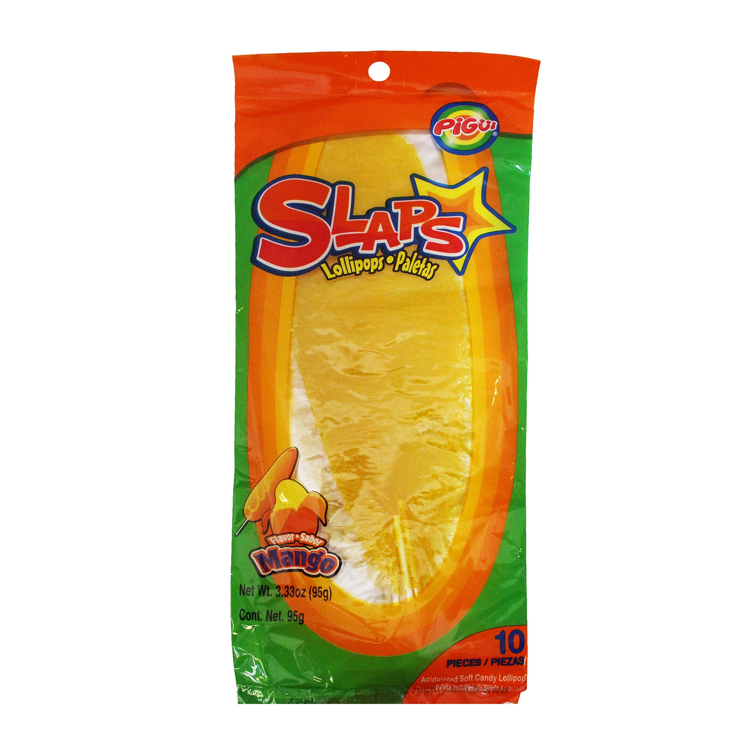Dulces Pigui Slaps Green Apple Flavor Paletas Mexican Candy (10 Lollipops)