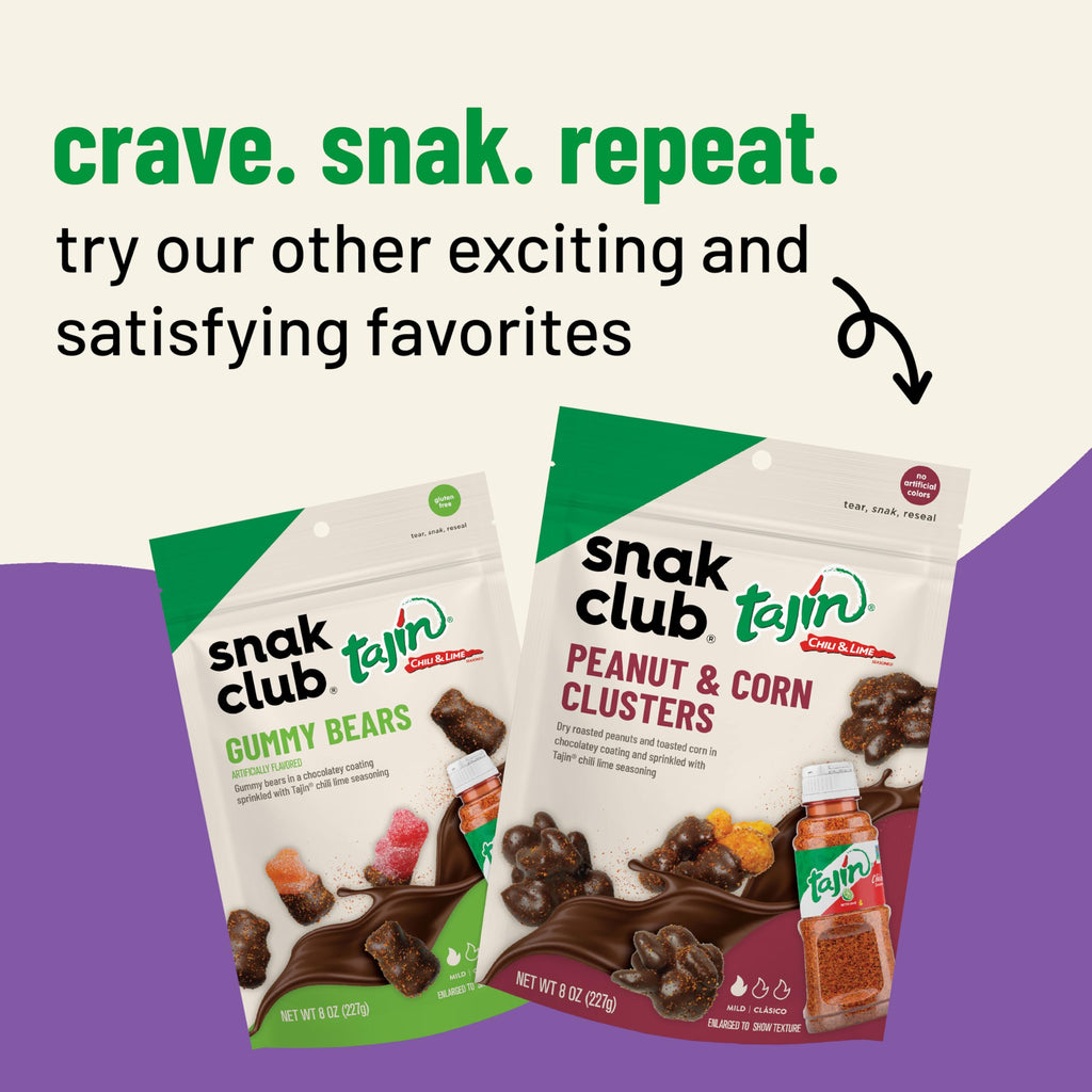 Snak Club Tajin Gummy Candy Fruit Rings, Gummies with Chili and Lime Seasoning, Mild Spice, Gluten-Free and Vegan Snacks, Assorted Variety, Mango, Pineapple, Peach, Watermelon, Snack Size 12 Pack