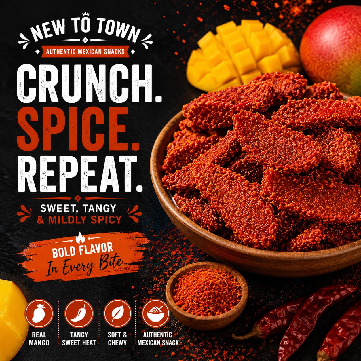 Chamoy Mango Slices – Spicy & Tangy Dried Fruit Snack – Authentic Mexican Treat – Natural Dried Mango with Chamoy Flavor – by New to Town (16 Ounce (1LB))