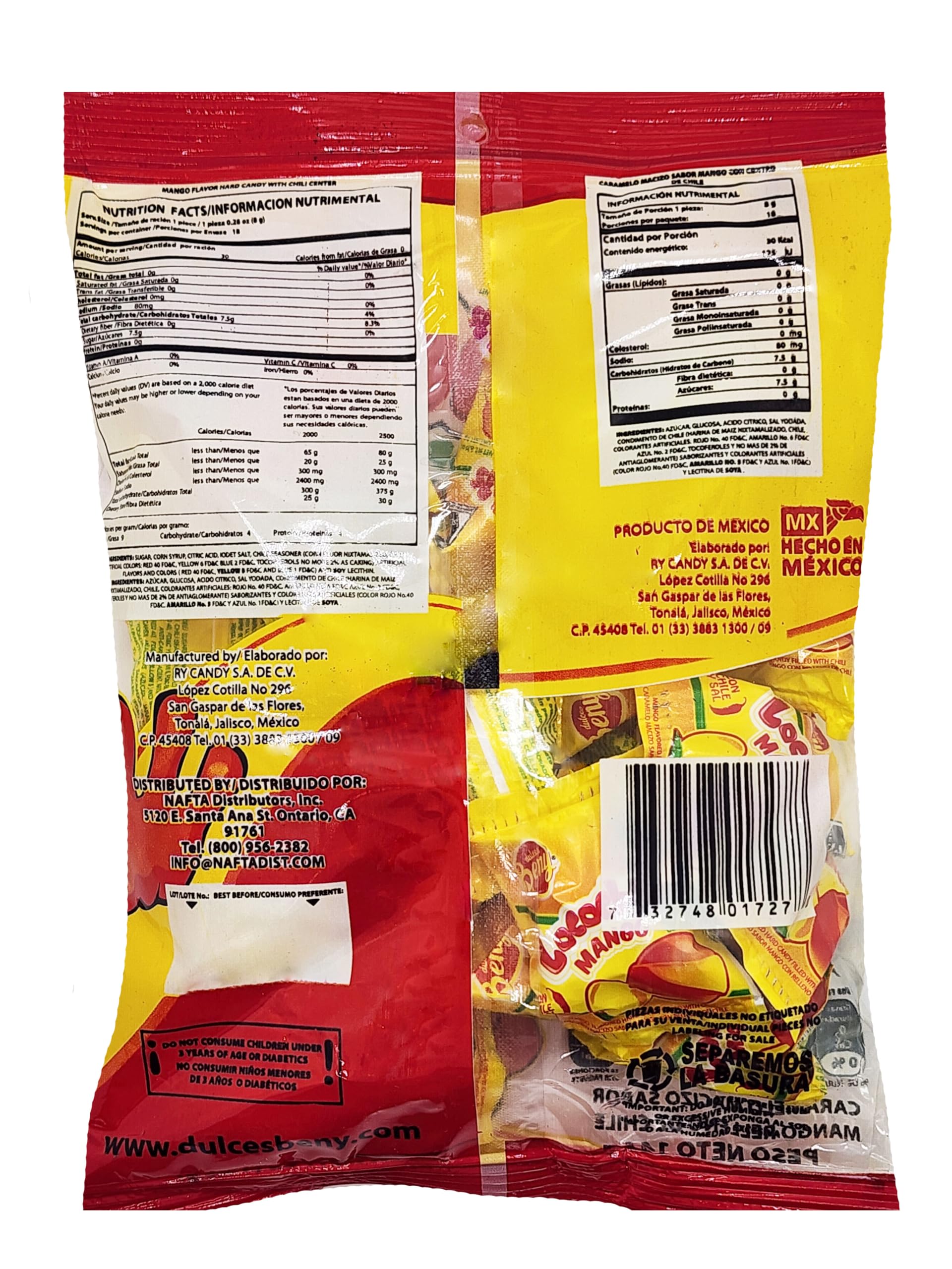 BENY LOCOCHAS PEG BAG HARD CANDY WITH CHILI POWDER CENTER 5.1OZ 18PCS (MIX)