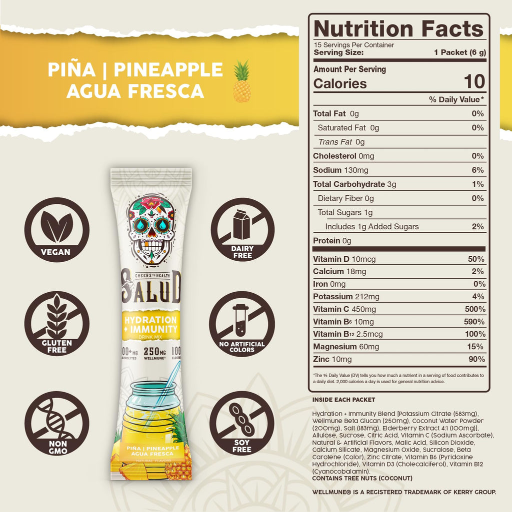Salud x Jarritos 2-in-1 Hydration Packets + Immunity Electrolytes Powder, Guava - Agua Fresca Drink Mix, Elderberry, Dairy & Soy Free, Non-GMO, Gluten Free, Vegan, 1g Sugar (15 Servings)