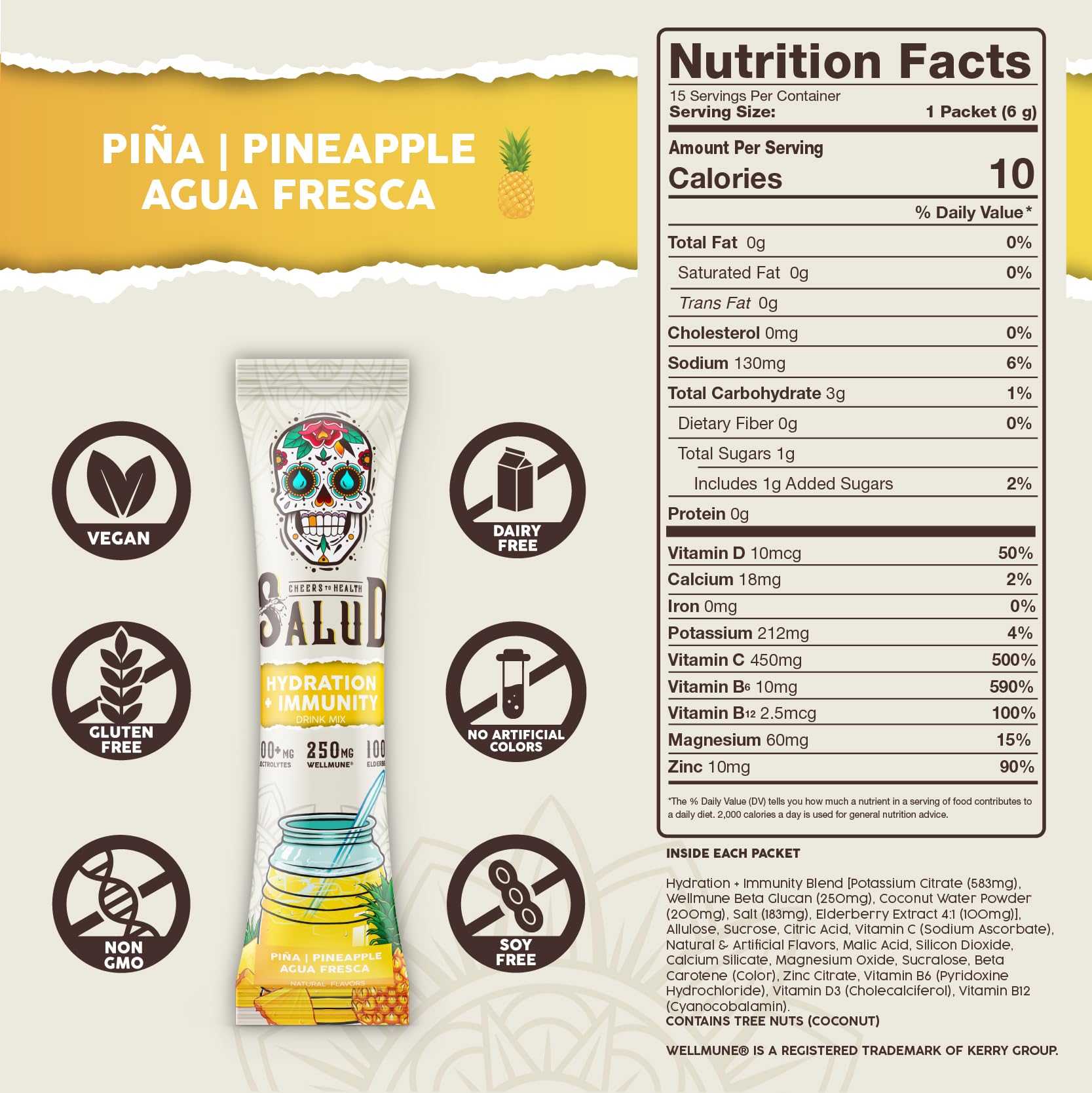 Salud x Jarritos 2-in-1 Hydration Packets + Immunity Electrolytes Powder, Guava - Agua Fresca Drink Mix, Elderberry, Dairy & Soy Free, Non-GMO, Gluten Free, Vegan, 1g Sugar (15 Servings)