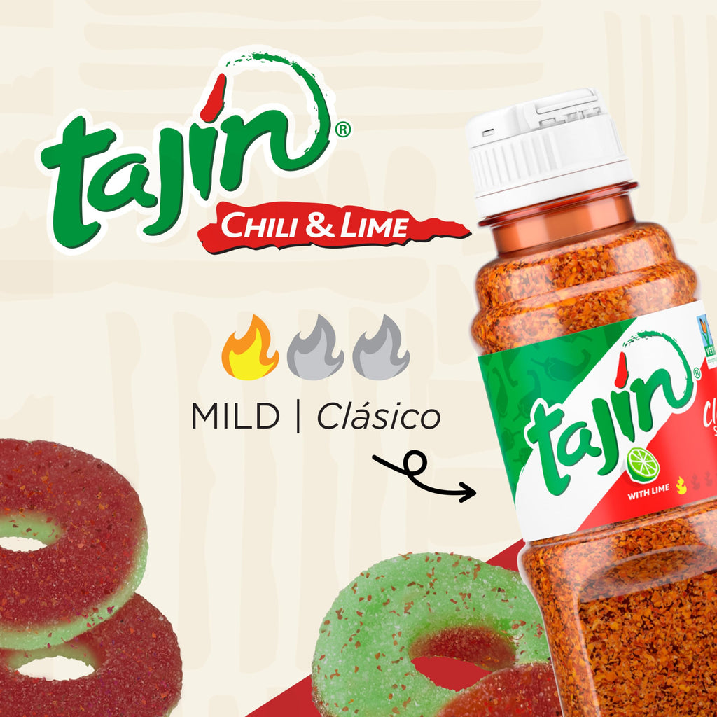 Snak Club Tajin Mango Rings Gummy Candy, Fruit Candy Gummies with Chili and Lime Seasoning, Mild, Gluten-Free and Vegan Snacks, 11 oz Resealable Bag