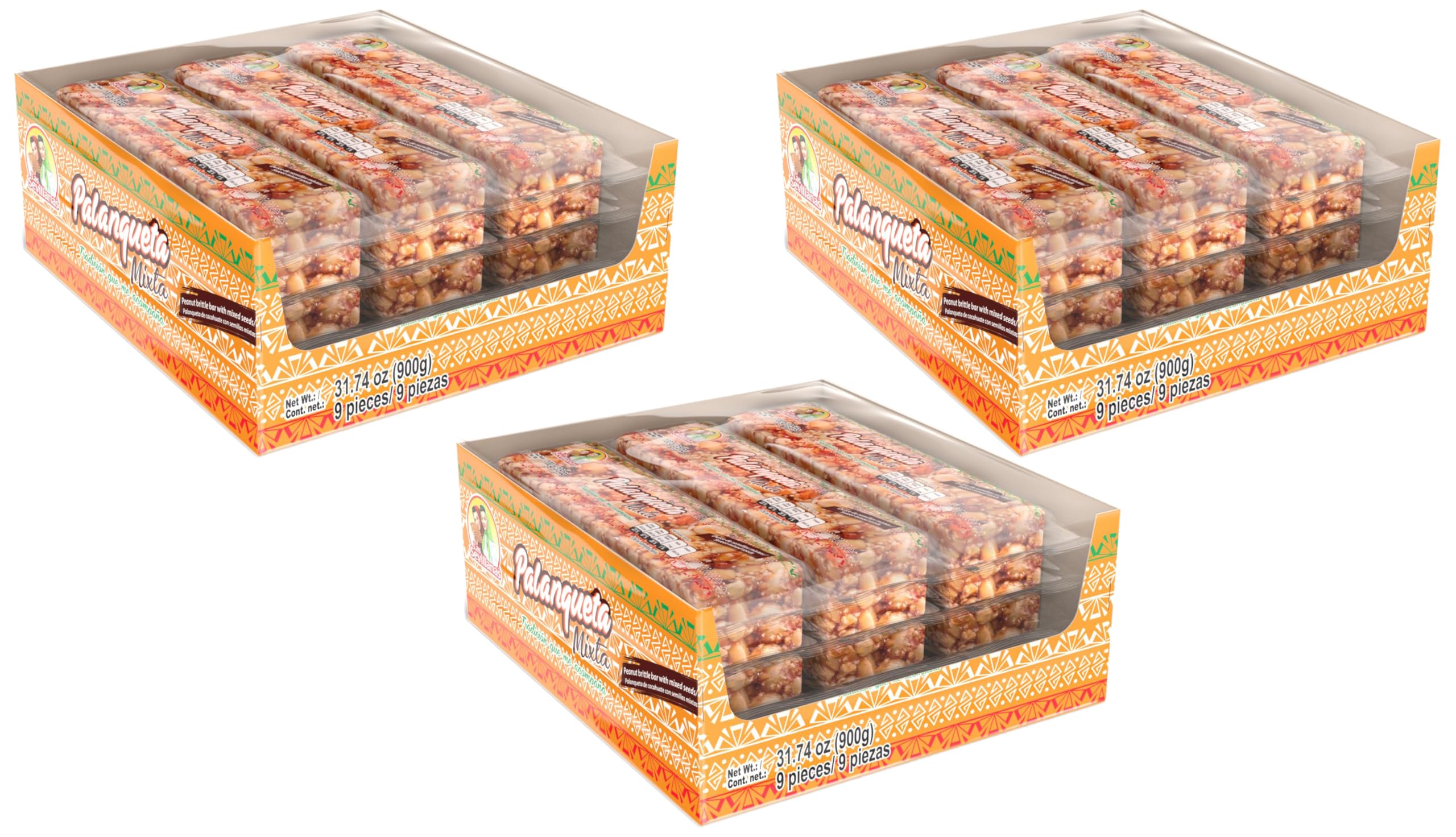 Las Sevillanas Peanut Brittle – Crunchy Peanut & Mixed Seeds Bar, Traditional Mexican Candy, Sweet Snack, 31.74 Oz/900g (Pack of 1)