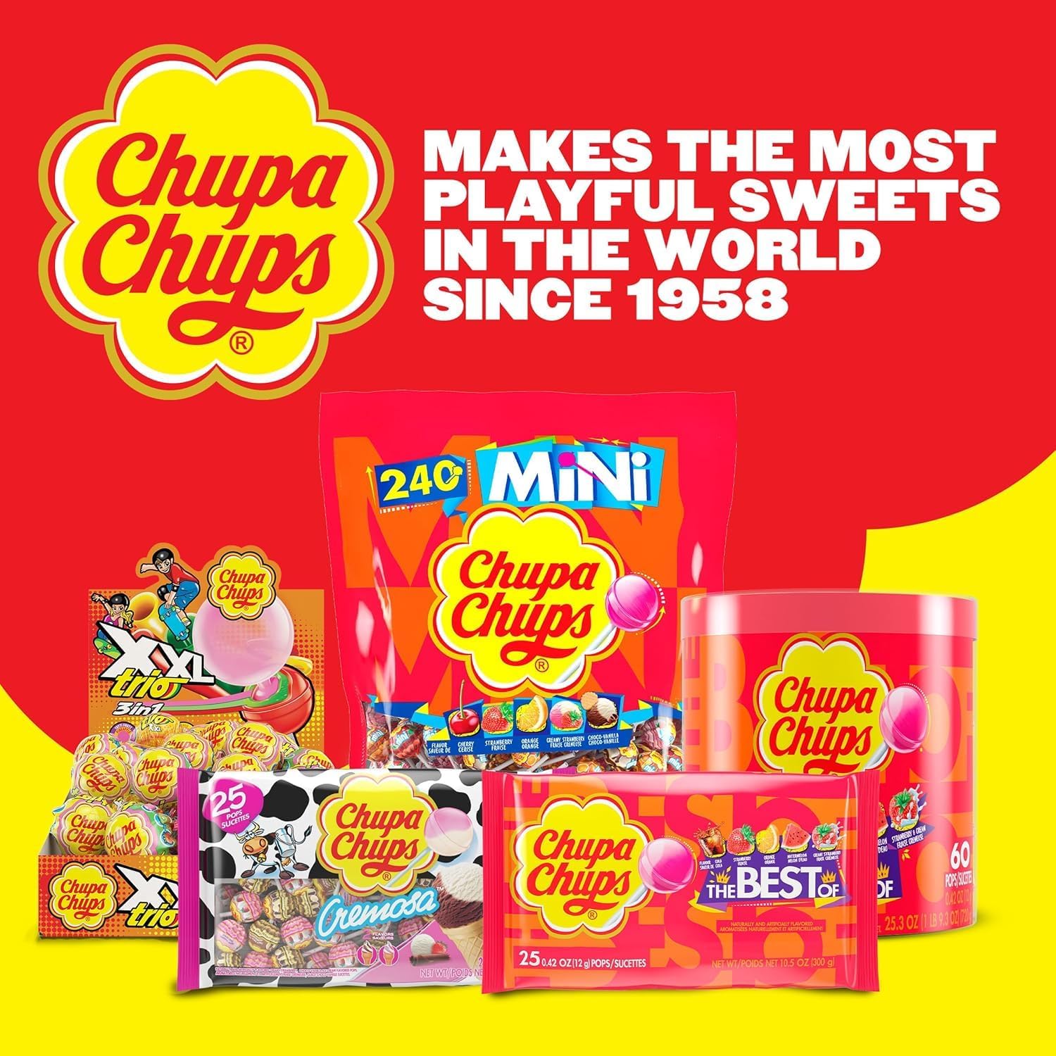 Chupa Chups Mini Lollipop Assortment, Five Flavors, Easter Candy Bulk, Easter Basket Essentials Stuffers for Kids and Adults, Individually Wrapped, 50.8 Ounce Bag (240 Suckers)
