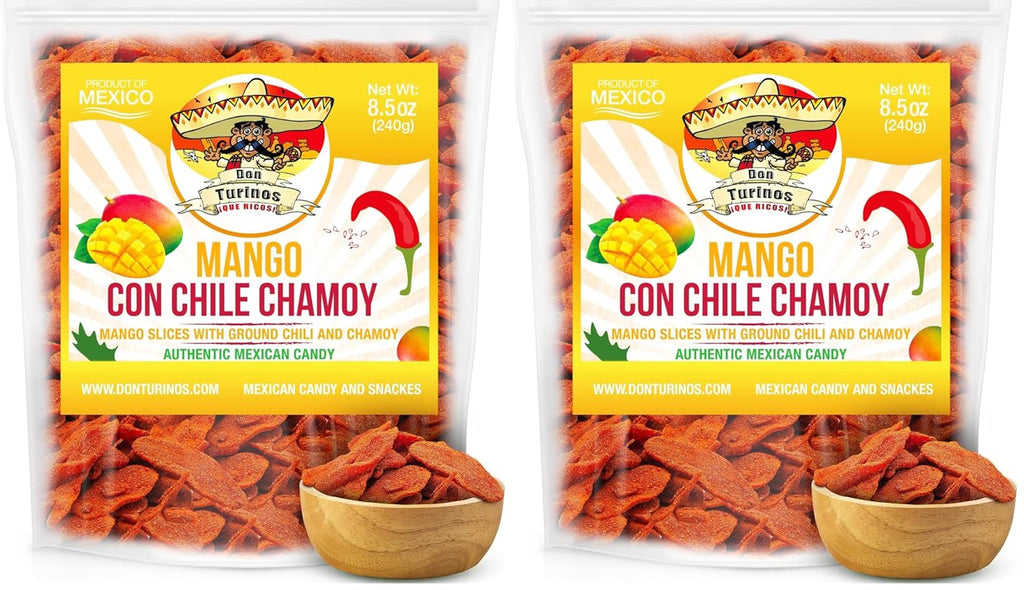 Chili Chamoy Mango Slices, 8.5 oz. Bag of Authentic Mexican Dry Fruit Candy, Sweet and Spicy Flavor, Fresh and Natural Dulce Mexicano, by Don Turinos