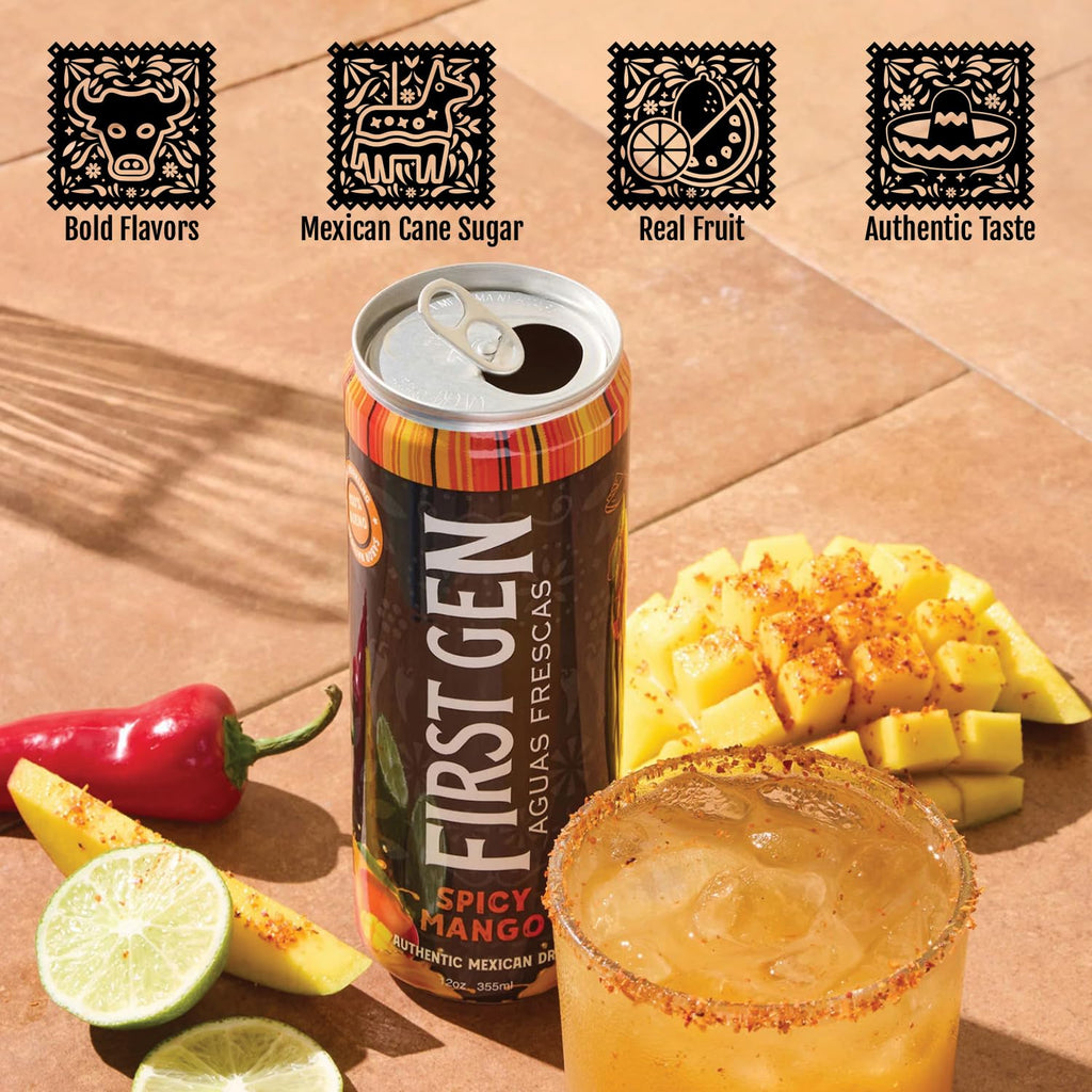 Drink Mexican Spicy Watermelon Drink – Non Carbonated, Non-Alc, Caffeine Free Aguas Frescas with Real Watermelon Juice & Chili Peppers, Sweet Tangy Salty Flavor- First Gen Authentic Mexican Watermelon Fruit Juice Drink - 12 fl oz Cans, 6 Pack