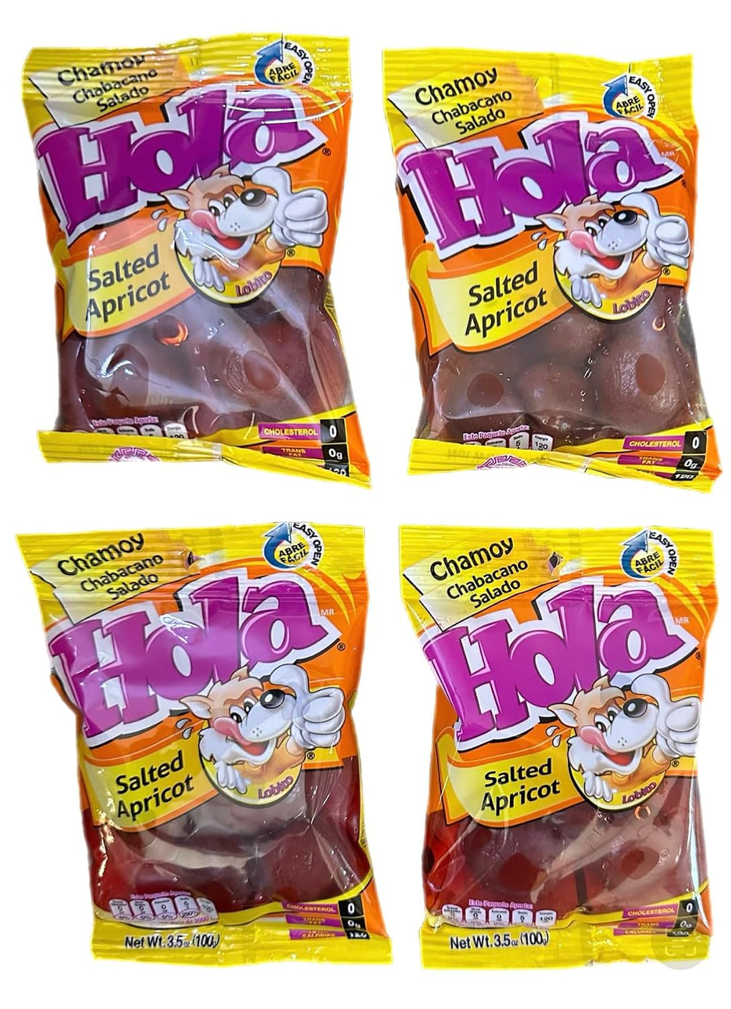 Hola Lobito Chamoy Rojo Salted Apricots 3.5oz Pack of 4