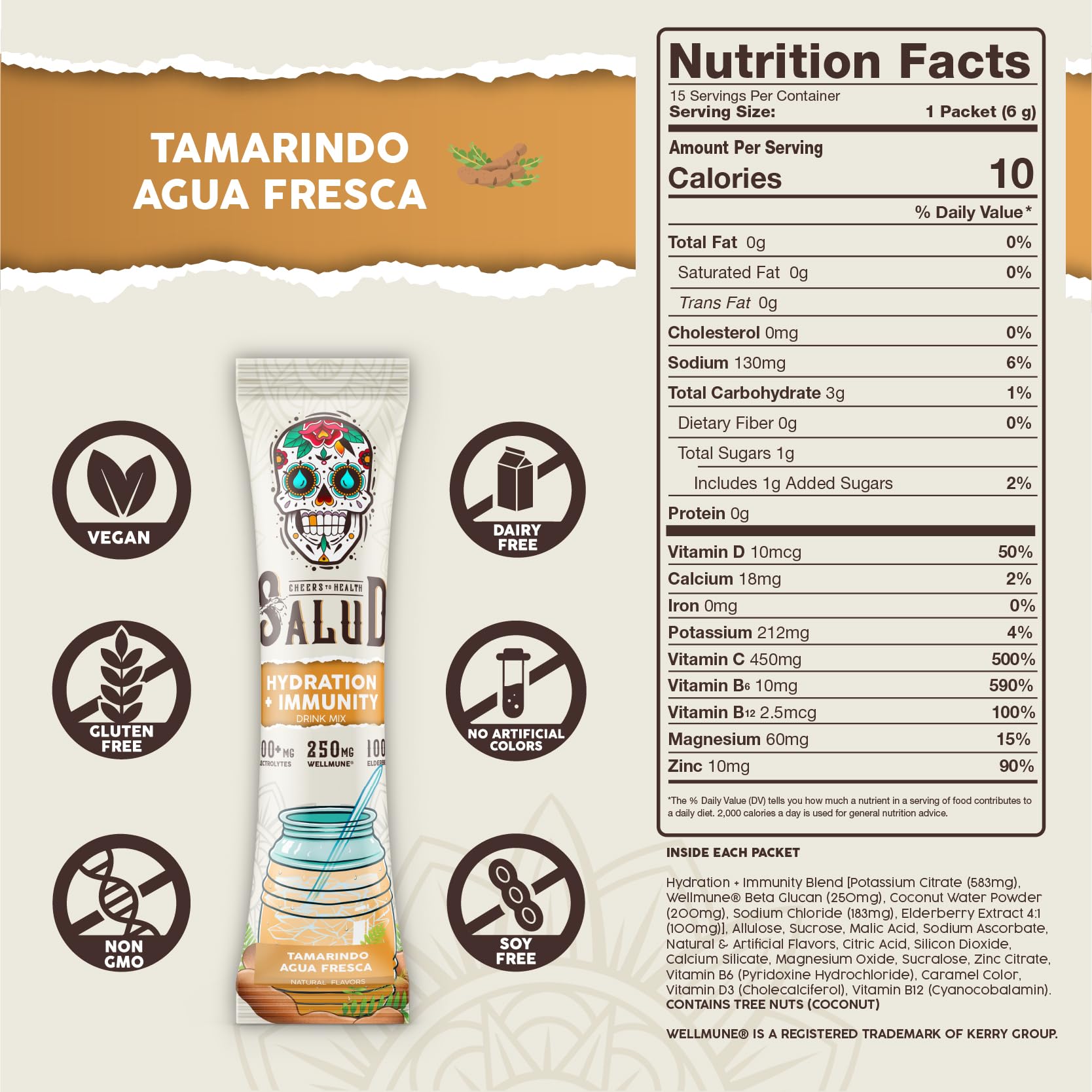 Salud x Jarritos 2-in-1 Hydration Packets + Immunity Electrolytes Powder, Guava - Agua Fresca Drink Mix, Elderberry, Dairy & Soy Free, Non-GMO, Gluten Free, Vegan, 1g Sugar (15 Servings)