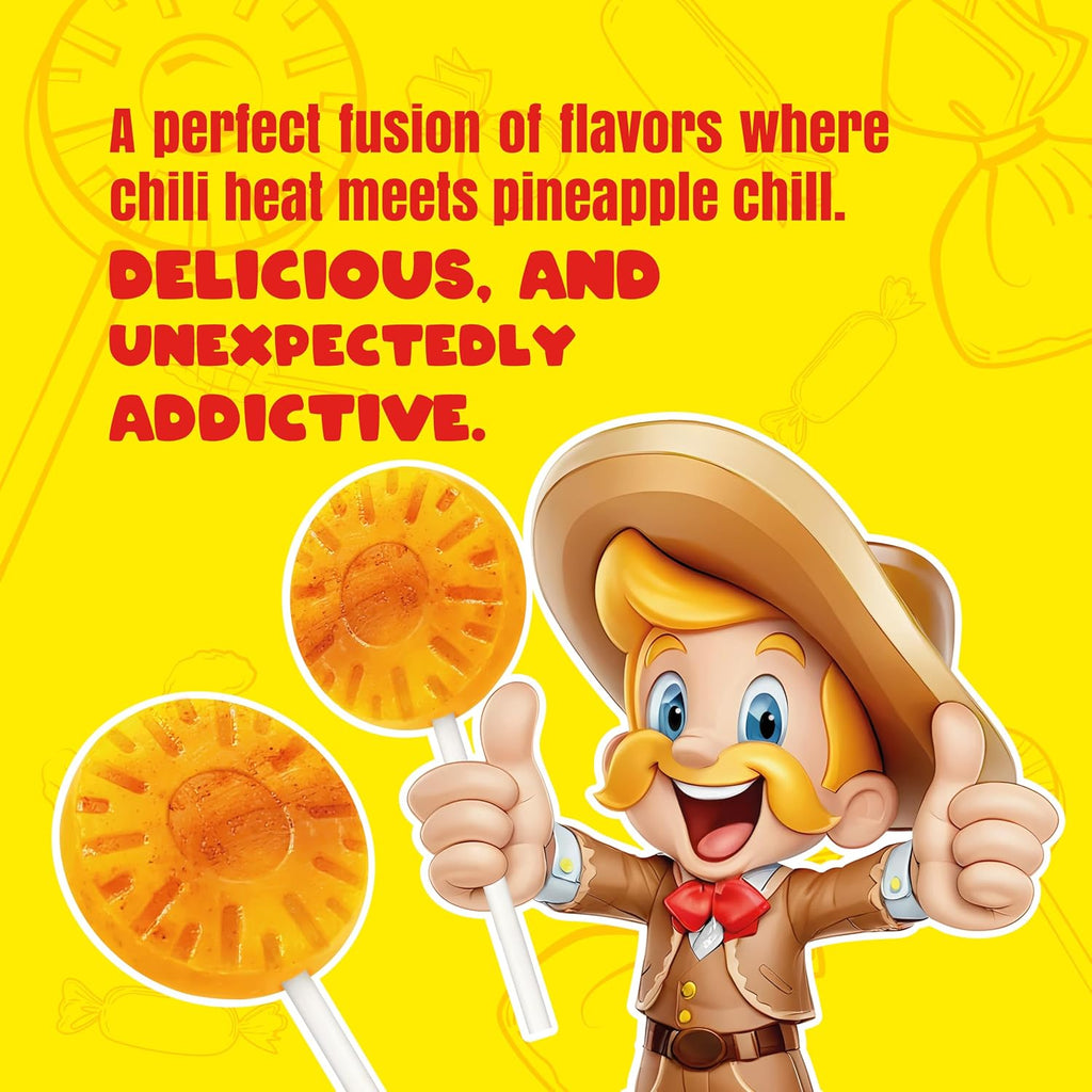 Alteño (Alteno) Super Piña Loca Pineapple Chili Lollipops, Mexican Style Spicy Hard Candy, Individually Wrapped, 40 Count