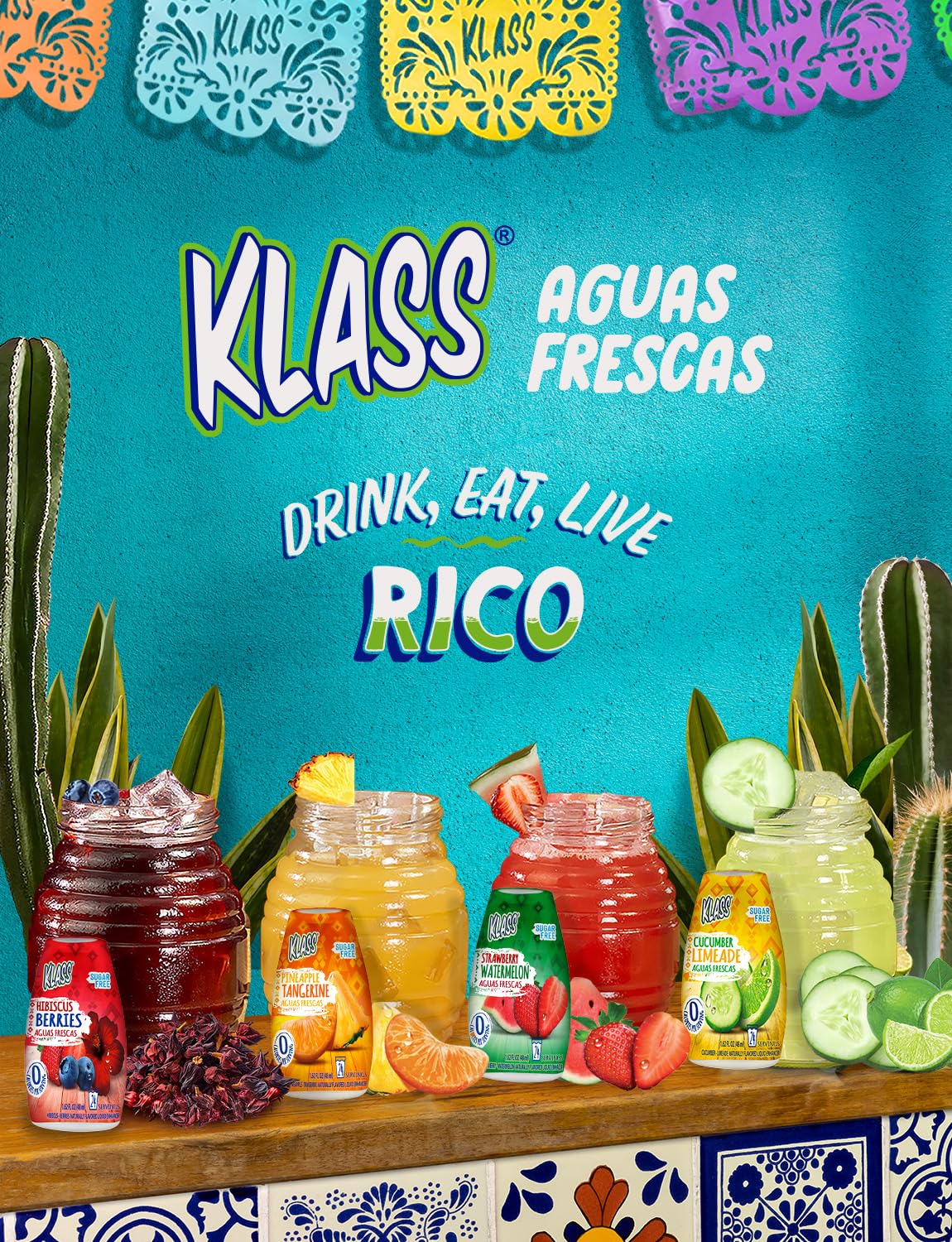 Klass Aguas Frescas | Liquid Water Enhancer | Cucumber-Limeade | Naturally Flavored | Sugar Free | Zero Calories Per Serving | Keto | 4 Bottles, Makes 96 Drinks