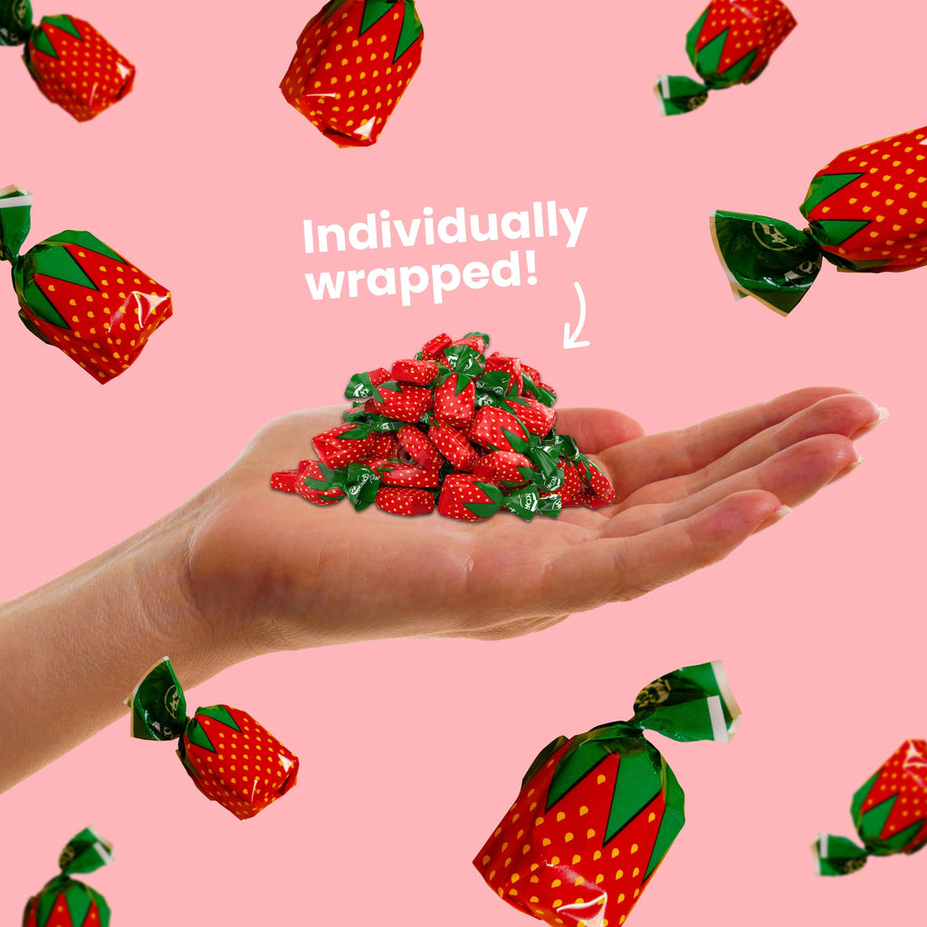 Strawberry Hard Candy Individually Wrapped by Cambie, 2 lbs of Strawberry Candy with a Deliciously Sweet Hard Exterior with a Soft, Fruit-Filled Center