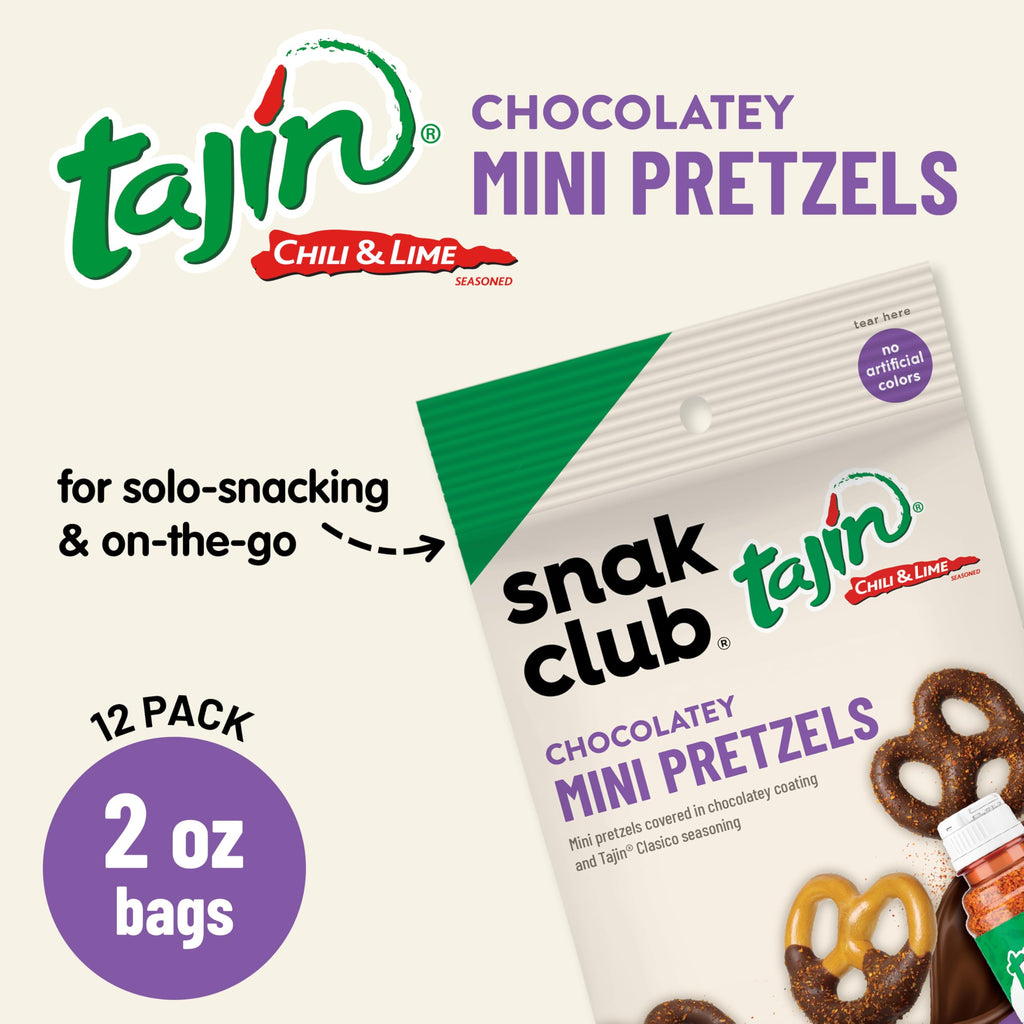Snak Club Tajin Gummy Candy Fruit Rings, Gummies with Chili and Lime Seasoning, Mild Spice, Gluten-Free and Vegan Snacks, Assorted Variety, Mango, Pineapple, Peach, Watermelon, Snack Size 12 Pack