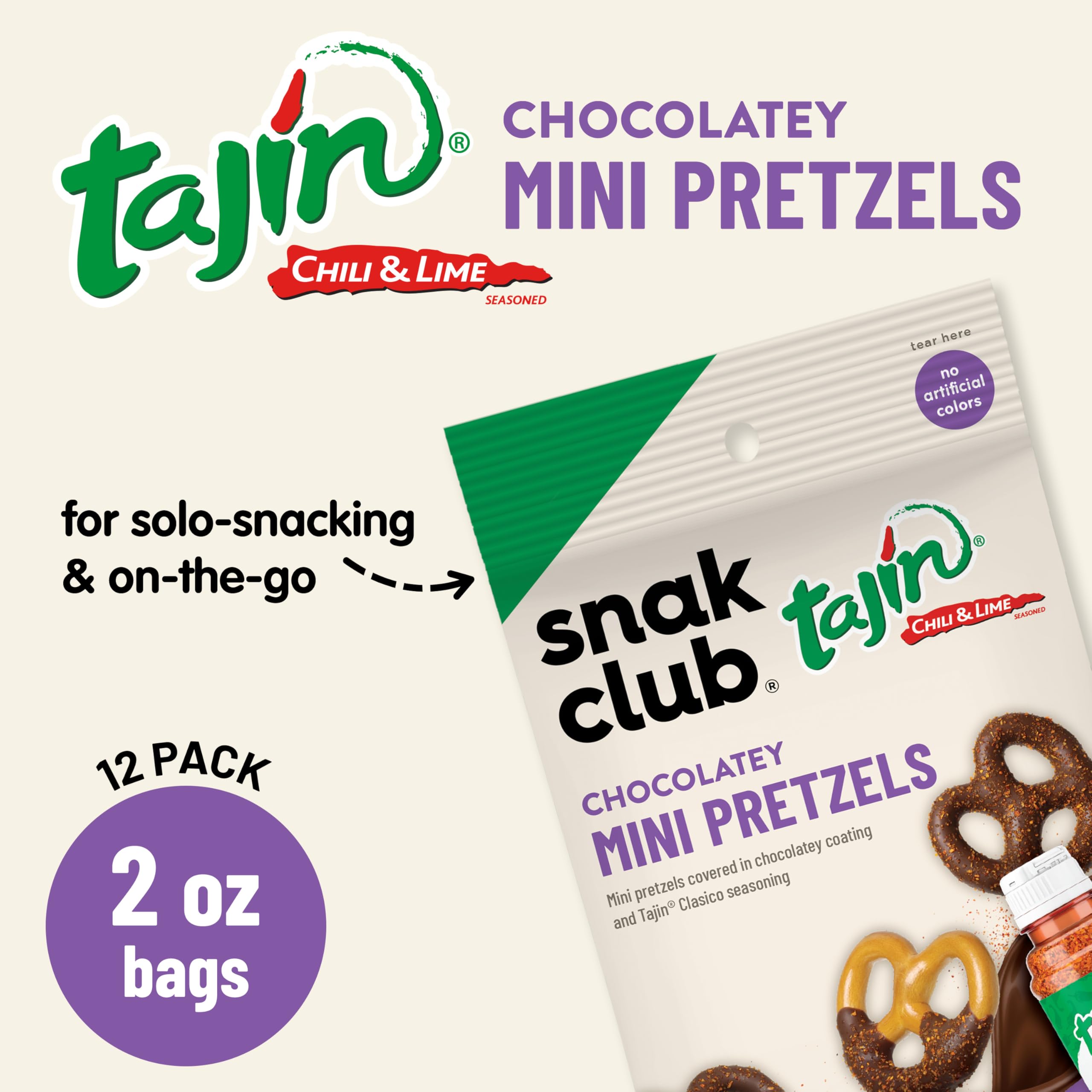 Snak Club Tajin Gummy Candy Fruit Rings, Gummies with Chili and Lime Seasoning, Mild Spice, Gluten-Free and Vegan Snacks, Assorted Variety, Mango, Pineapple, Peach, Watermelon, Snack Size 12 Pack