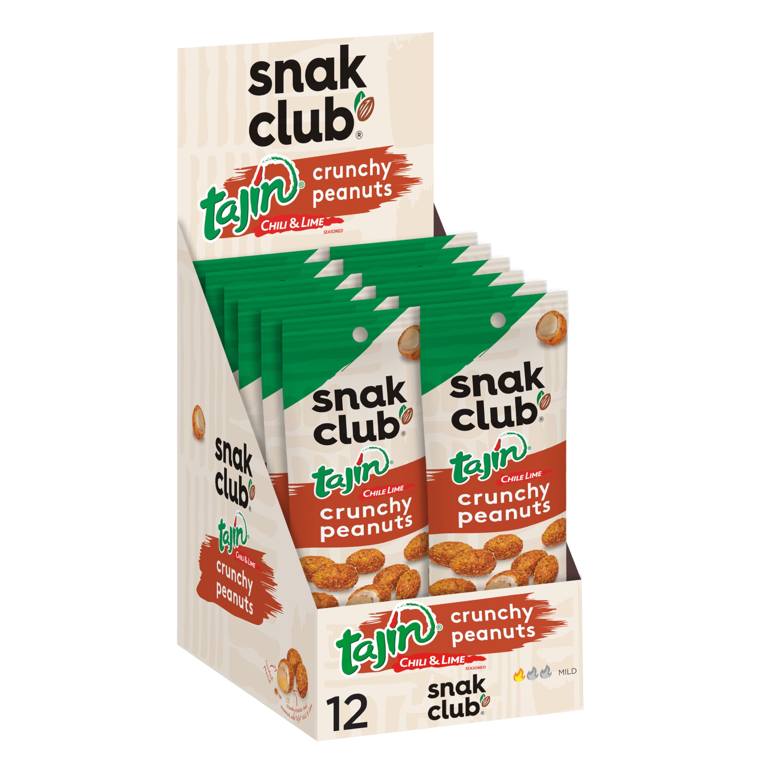Snak Club Tajin Gummy Candy Fruit Rings, Gummies with Chili and Lime Seasoning, Mild Spice, Gluten-Free and Vegan Snacks, Assorted Variety, Mango, Pineapple, Peach, Watermelon, Snack Size 12 Pack