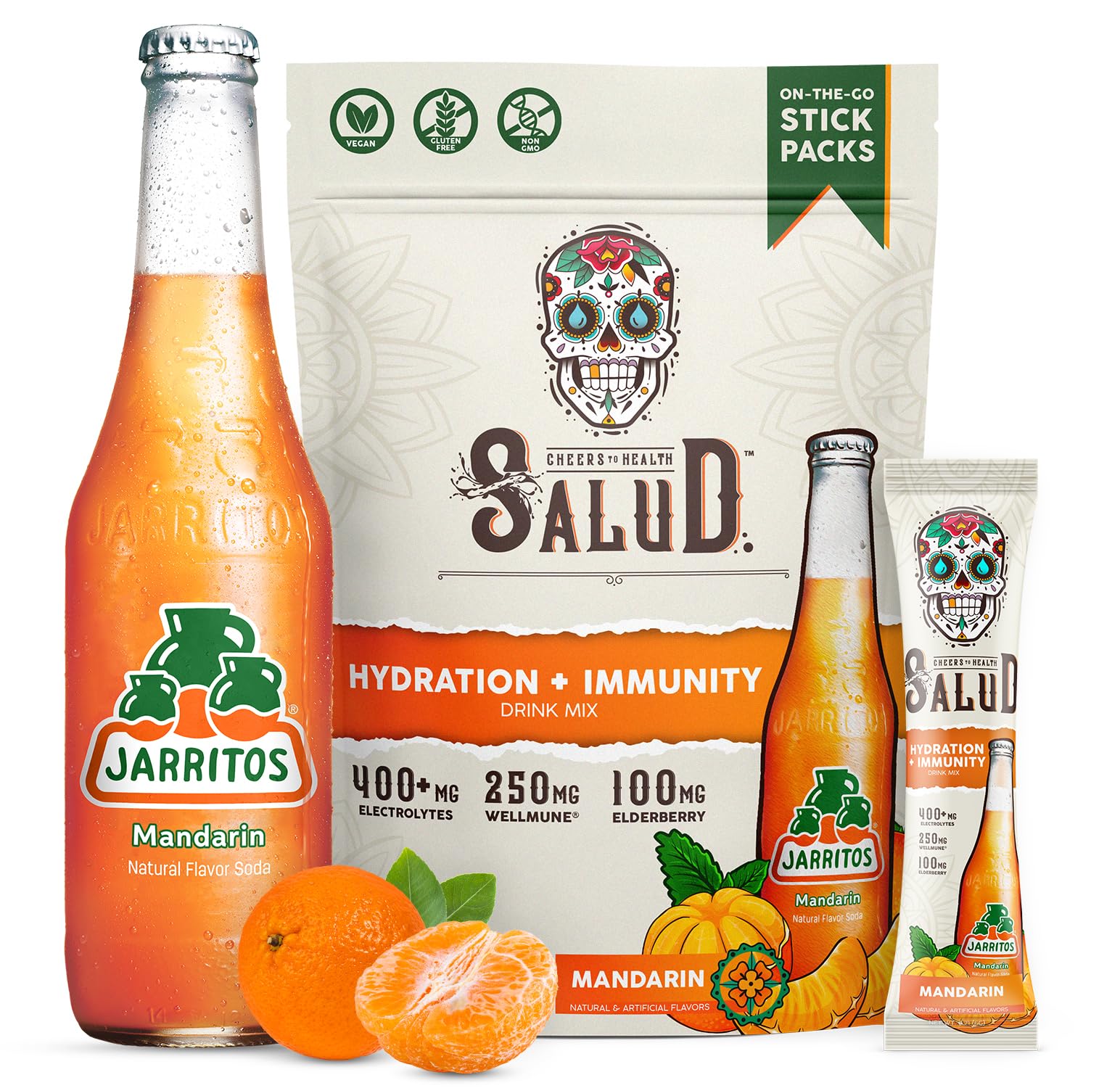 Salud x Jarritos 2-in-1 Hydration Packets + Immunity Electrolytes Powder, Guava - Agua Fresca Drink Mix, Elderberry, Dairy & Soy Free, Non-GMO, Gluten Free, Vegan, 1g Sugar (15 Servings)