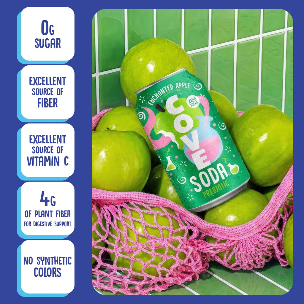Cove Prebiotic Soda Soft Drinks with Zero Sugar - Refreshing Healthy Soda Alternative with 4g of Fiber for Digestive Support - Natural, Caffeine Free Sparkling Beverage - Frozen Favorites, 12 Pack