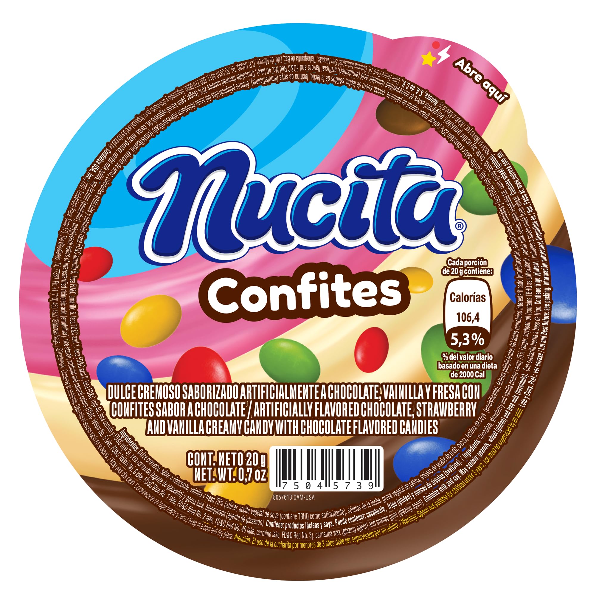 Nucita Confites 3-Flavor Spreadable Candy with Chocolate Candy (12 Pack) | Chocolate, Strawberry & Vanilla Spreadable Candy with Chocolate Flavored Candies