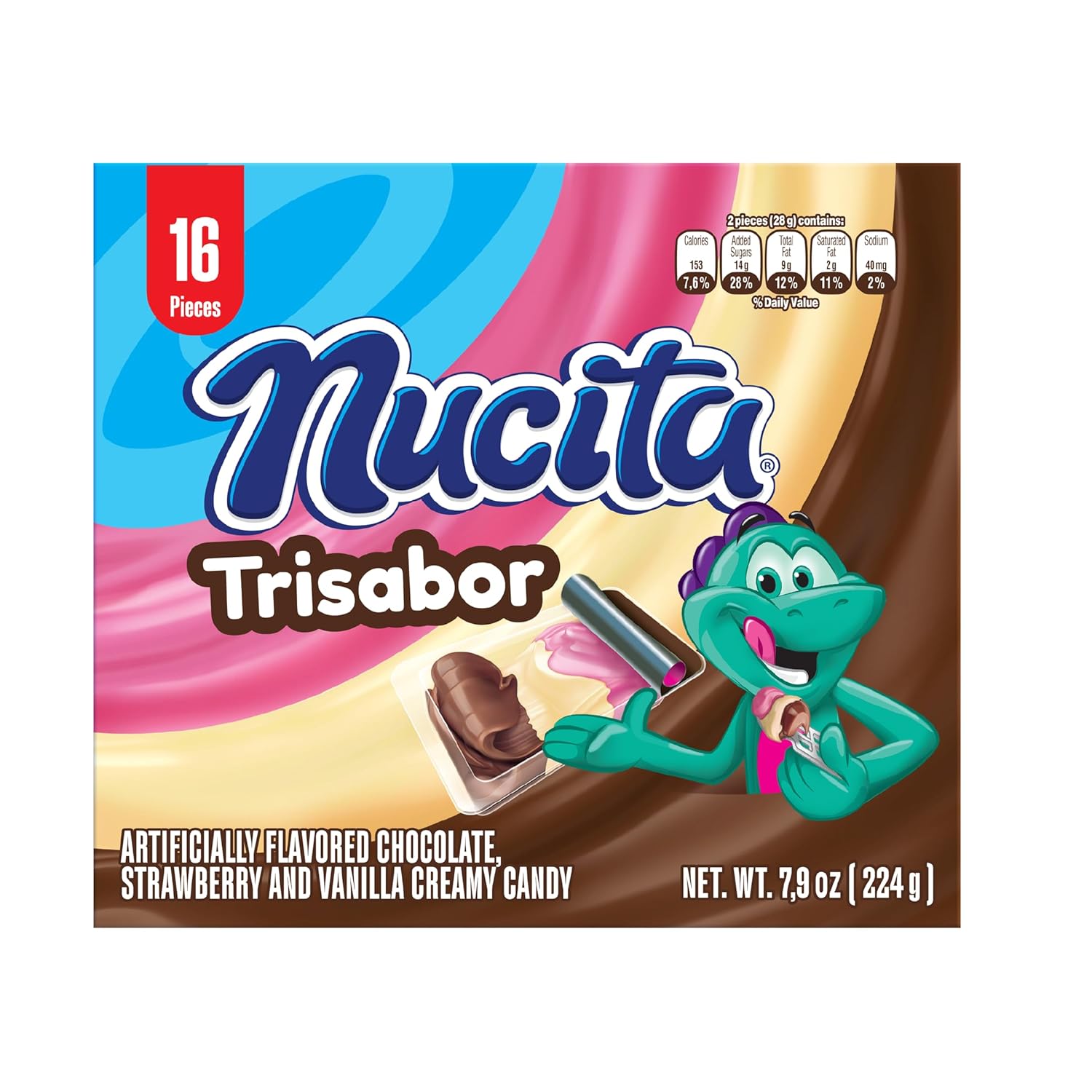 Nucita Trisabor, 3-Flavor Creamy Candy, 7.9 oz (16 Pack) | Chocolate, Strawberry & Vanilla Spreadable Candy