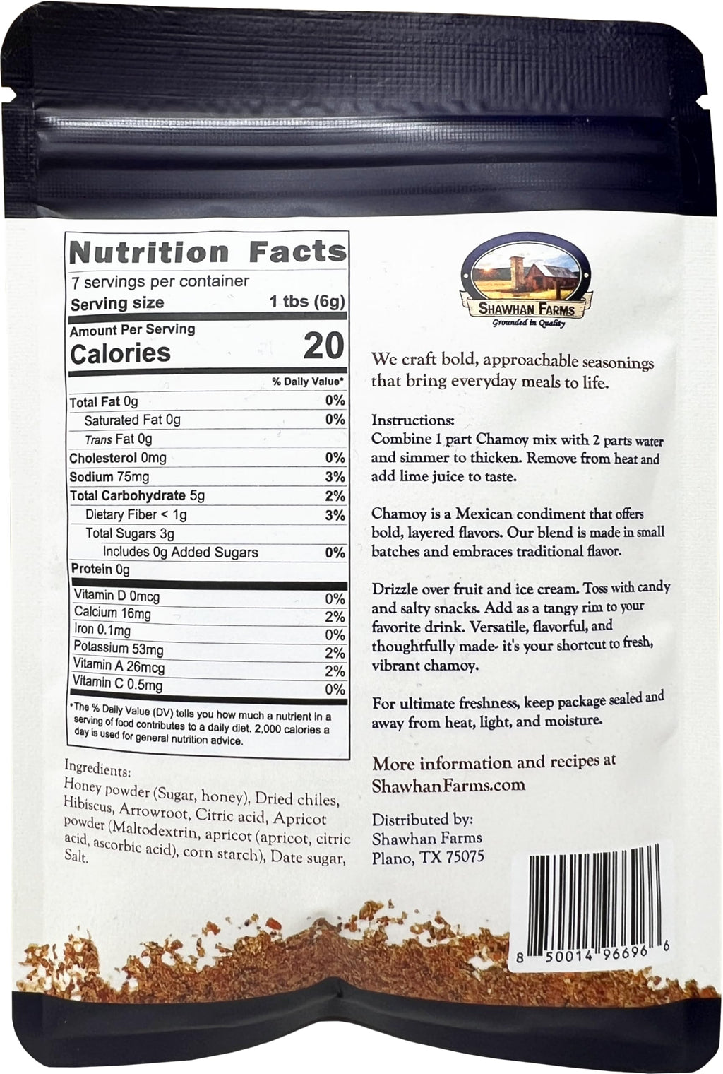 Chamoy Sauce Dry Mix for Fruit, Candy and Snacks, Shawhan Farms, 1.5 oz | add water and simmer for fresh chamoy sauce, dip or drizzle on fruit, candy and snacks, hibiscus color, no artificial dyes